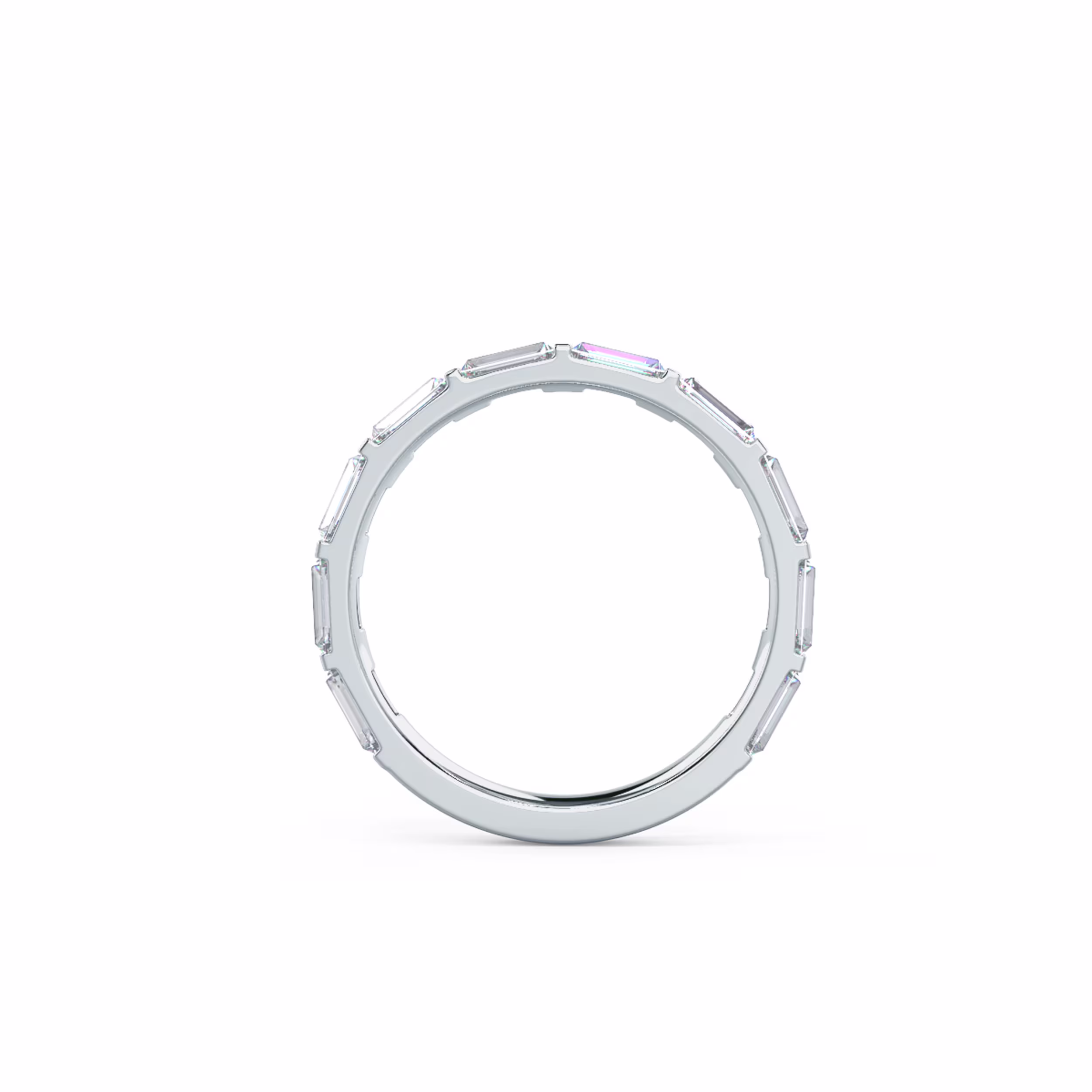 Exceptional Quality 1.1 Carat Synthetic Diamonds Baguette East-West Three Quarter Band in 18k White Gold (Profile View)