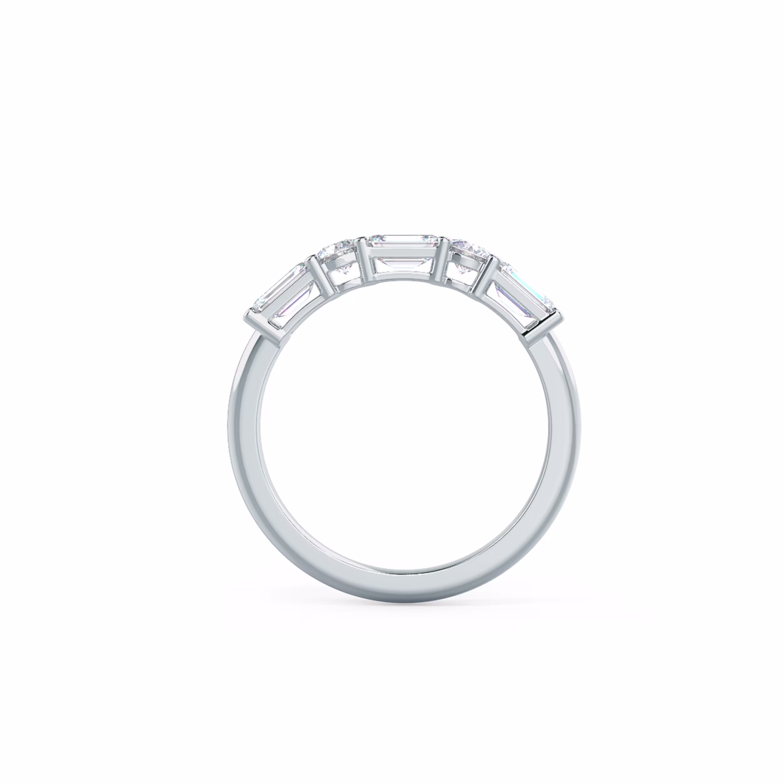 18k White Gold Emerald and Round East-West Five Stone featuring 1.15 ct Diamonds (Profile View)