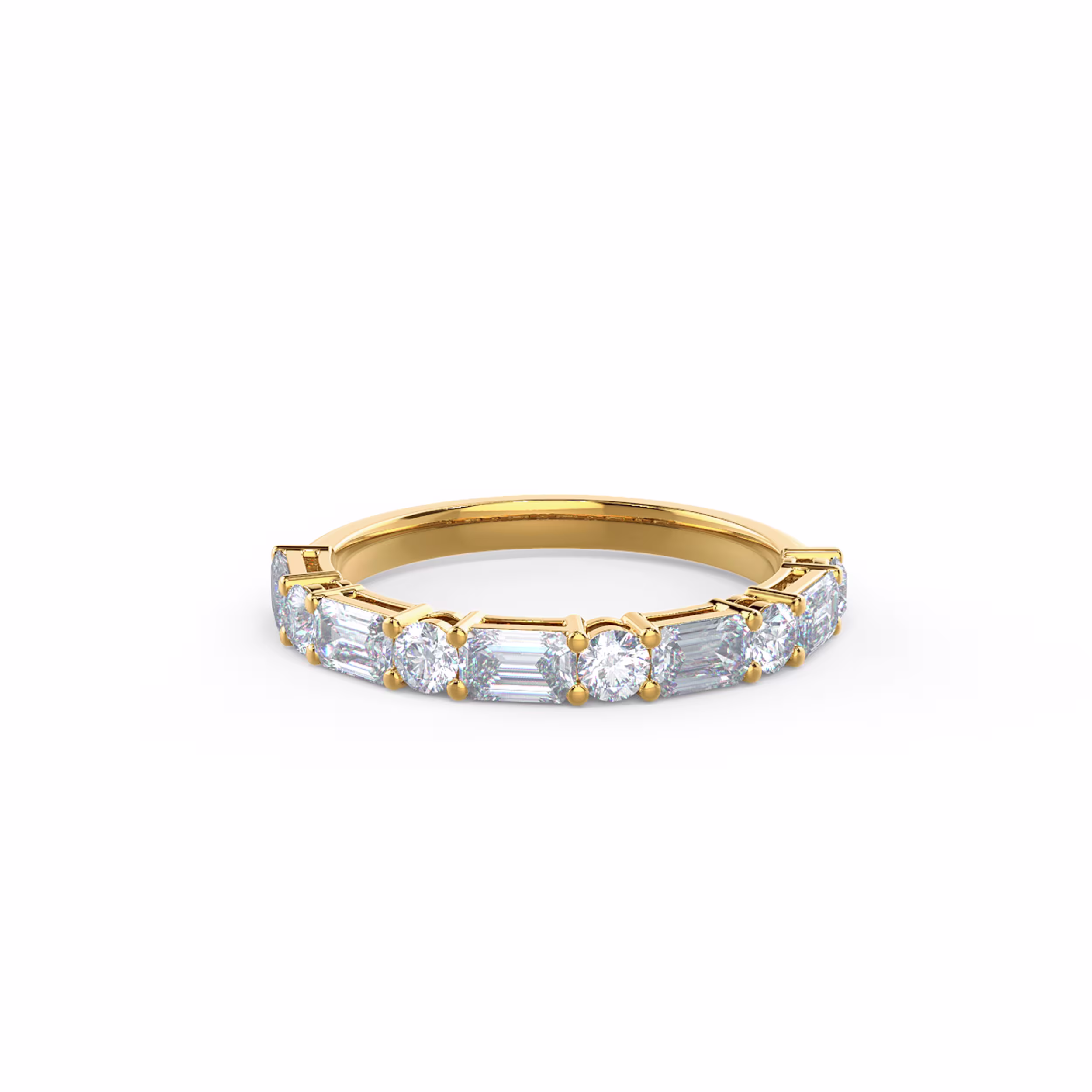 Hand Selected 1.3 Carat Lab Grown Diamonds set in 18k Yellow Gold Emerald and Round East-West Half Band (Main View)