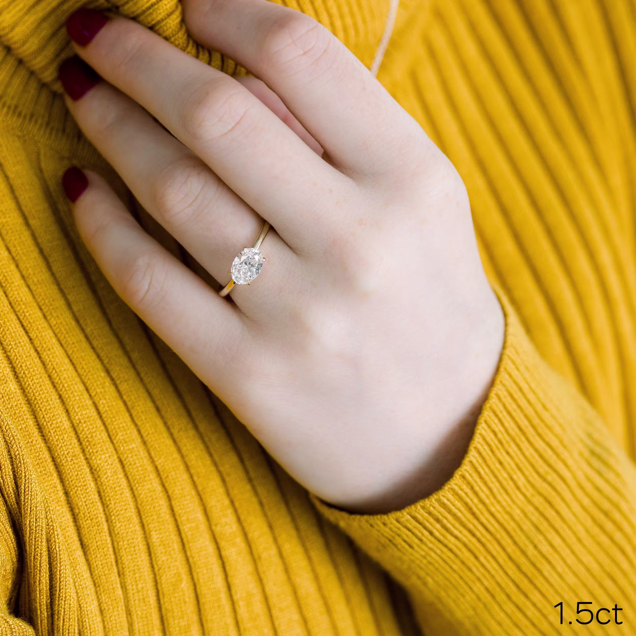1.5 ct Lab Created Diamonds Oval East-West Solitaire Diamond Engagement Ring in 14k Yellow Gold (Main View)
