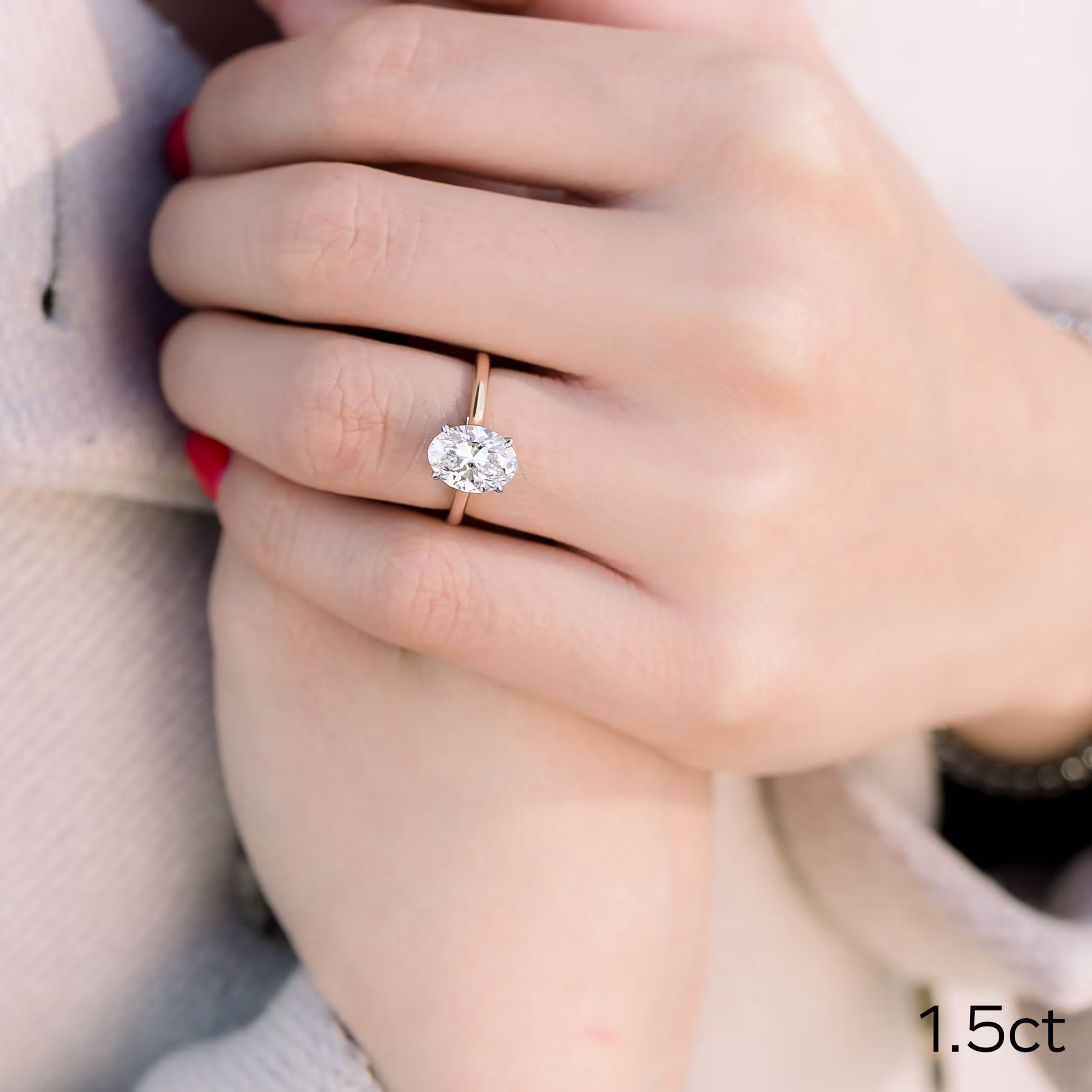 Yellow Gold 1.5ct Oval Cathedral Lab Diamond Solitaire Ada Diamonds Design AD-326 on Model