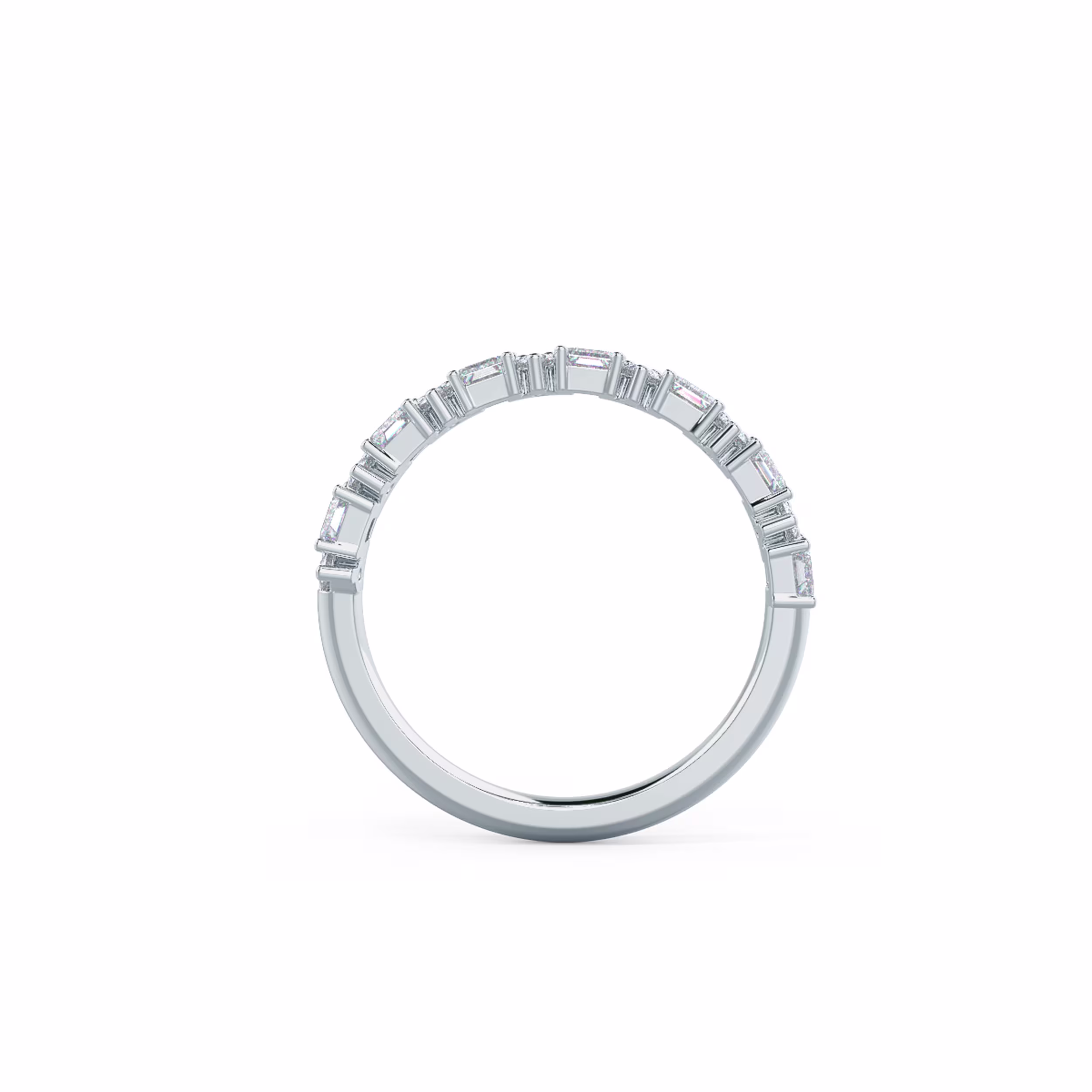 1.6 Carat Diamonds set in 18k White Gold Emerald and Round Half Band (Profile View)