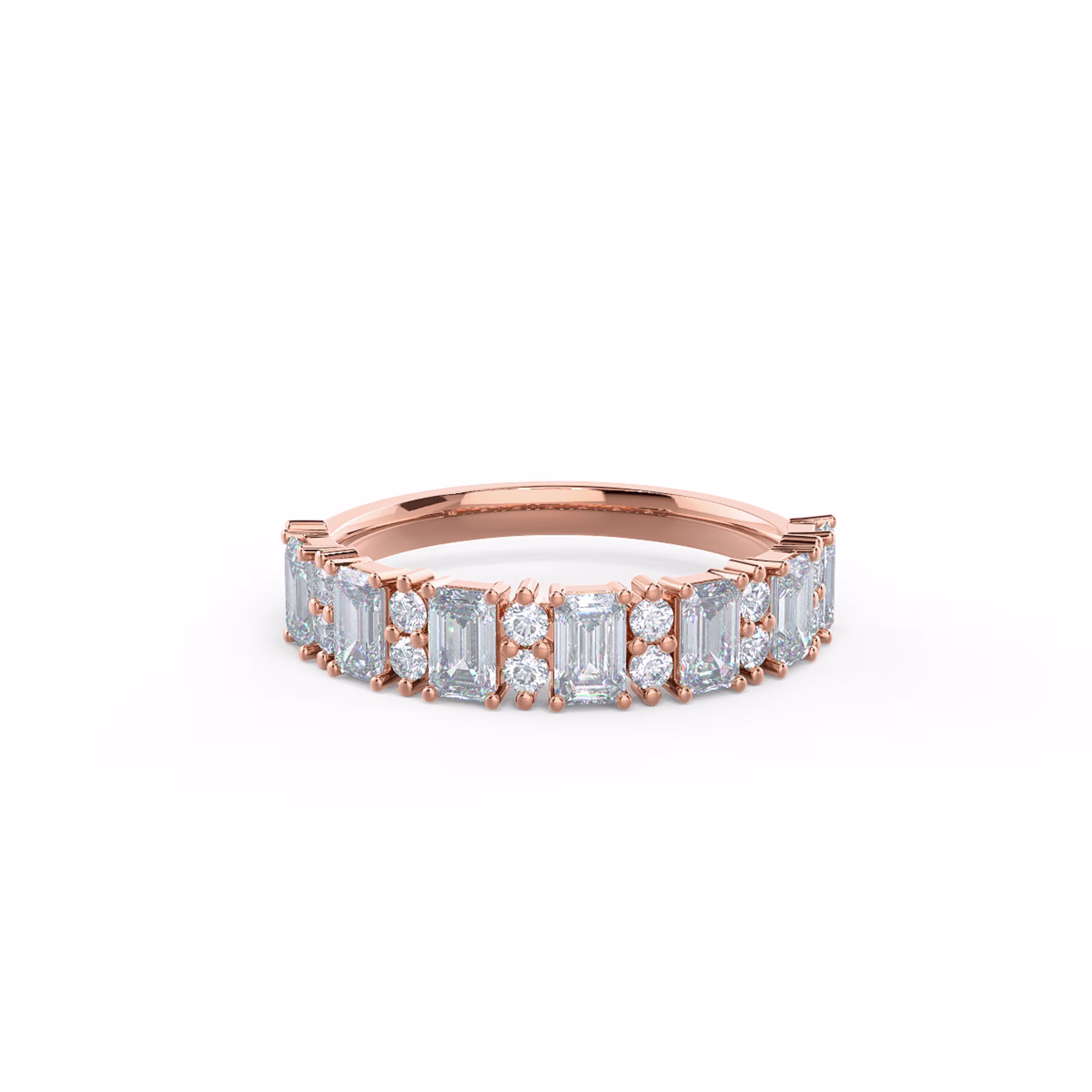 1.6 ct Diamonds set in 14k Rose Gold Emerald and Round Half Band (Main View)