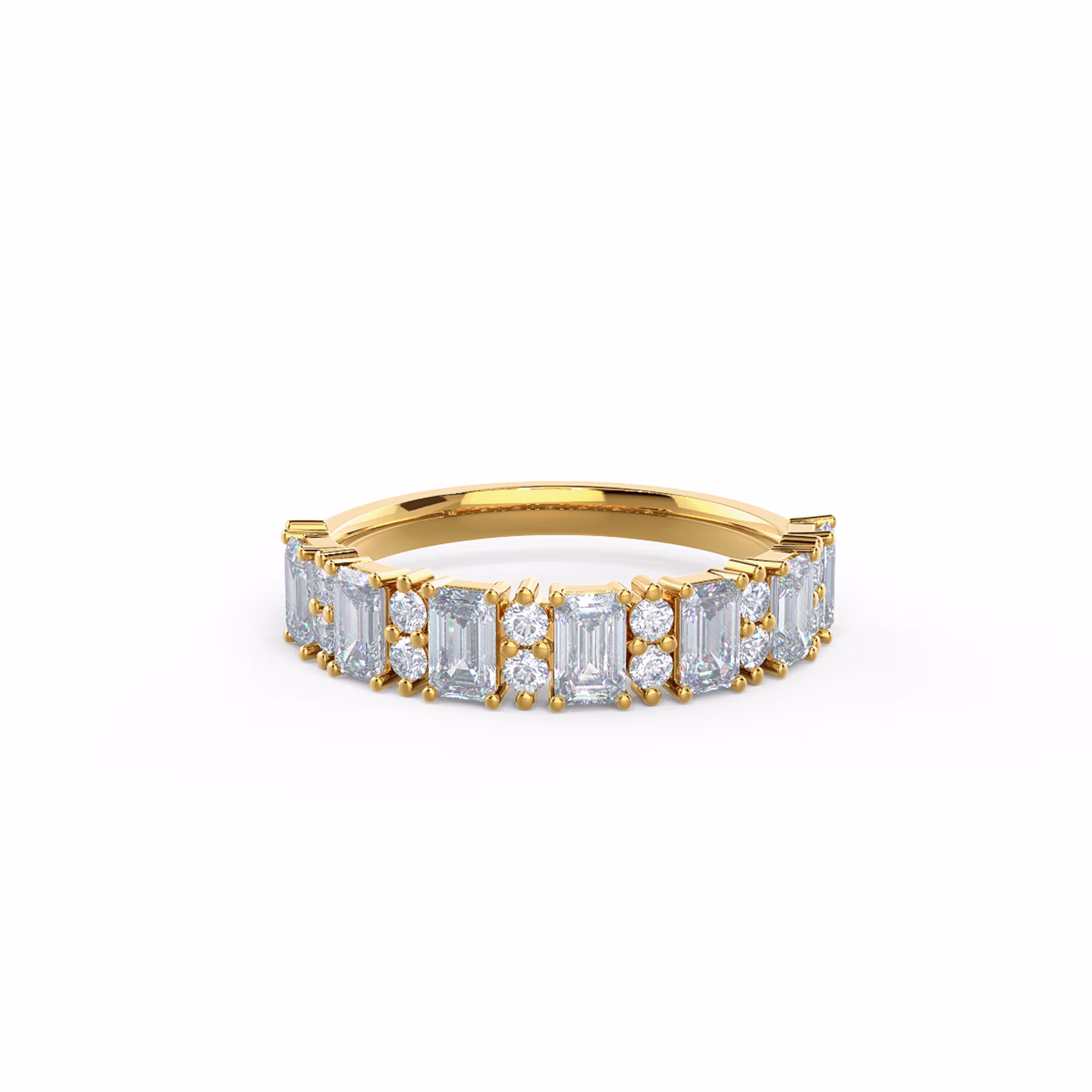 18k Yellow Gold Emerald and Round Half Band featuring 1.6 Carat Diamonds (Main View)