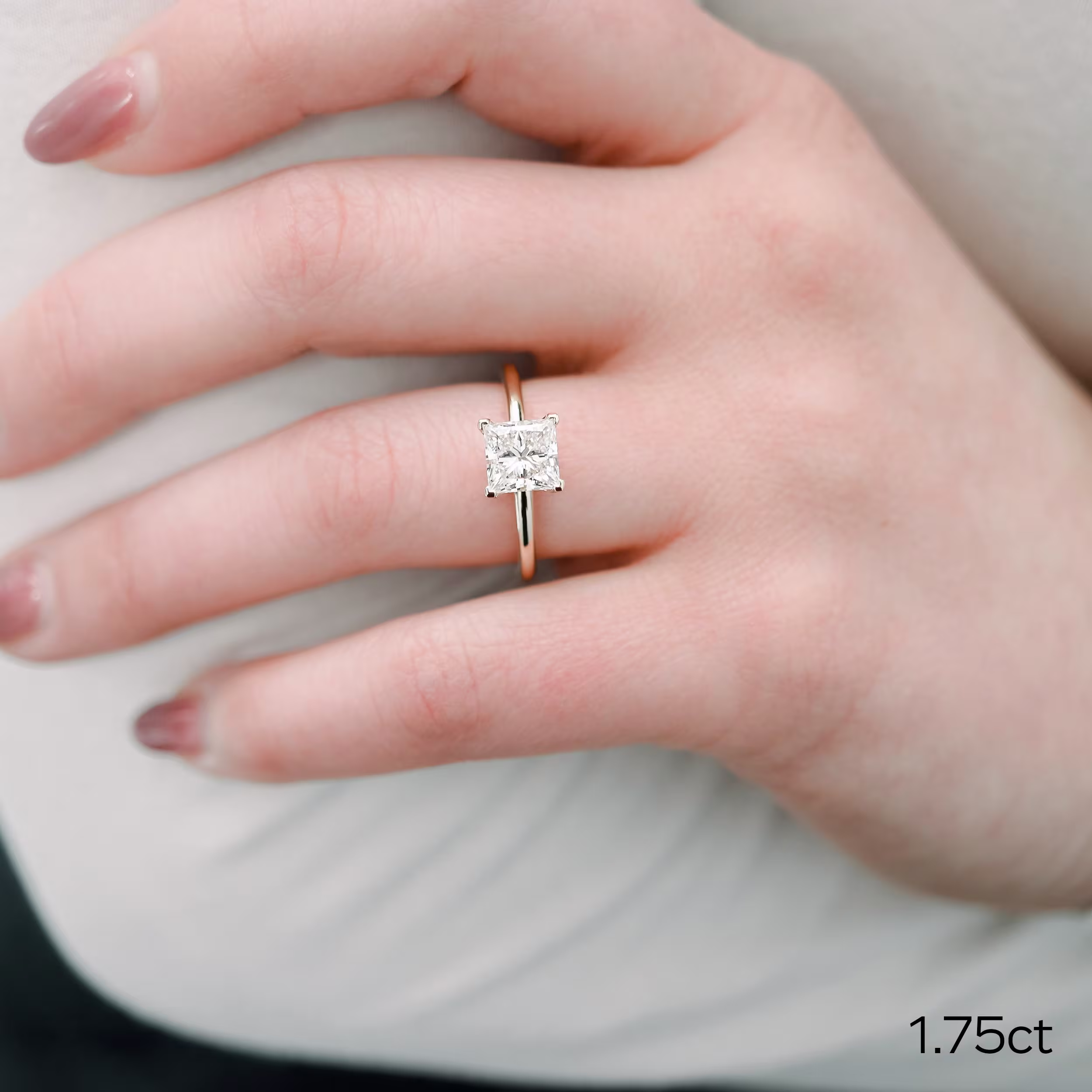 1.75ct princess cut lab diamond in yellow gold solitaire