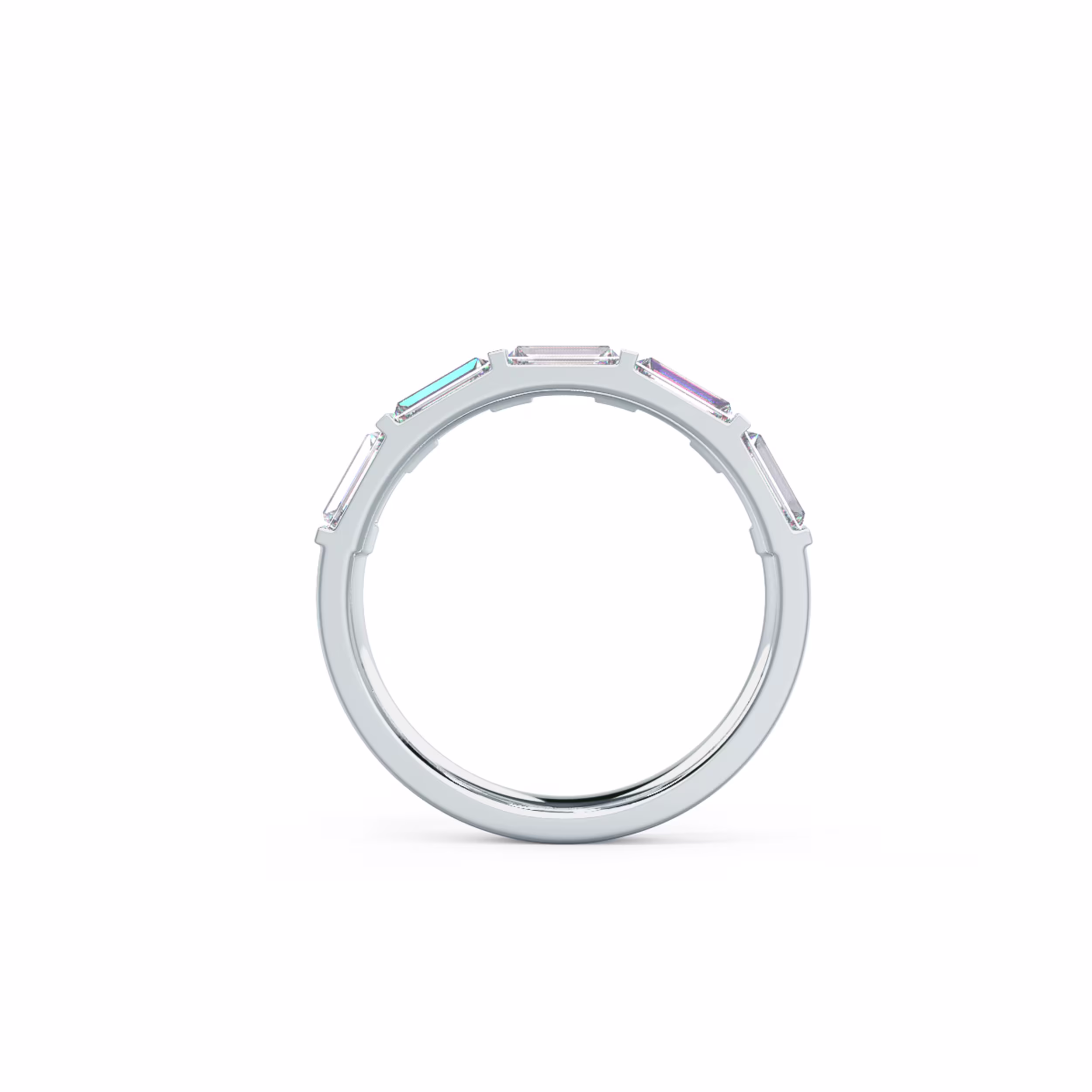 18k White Gold Baguette East-West Five Stone featuring 1.0 Carat Lab Grown Diamonds (Profile View)