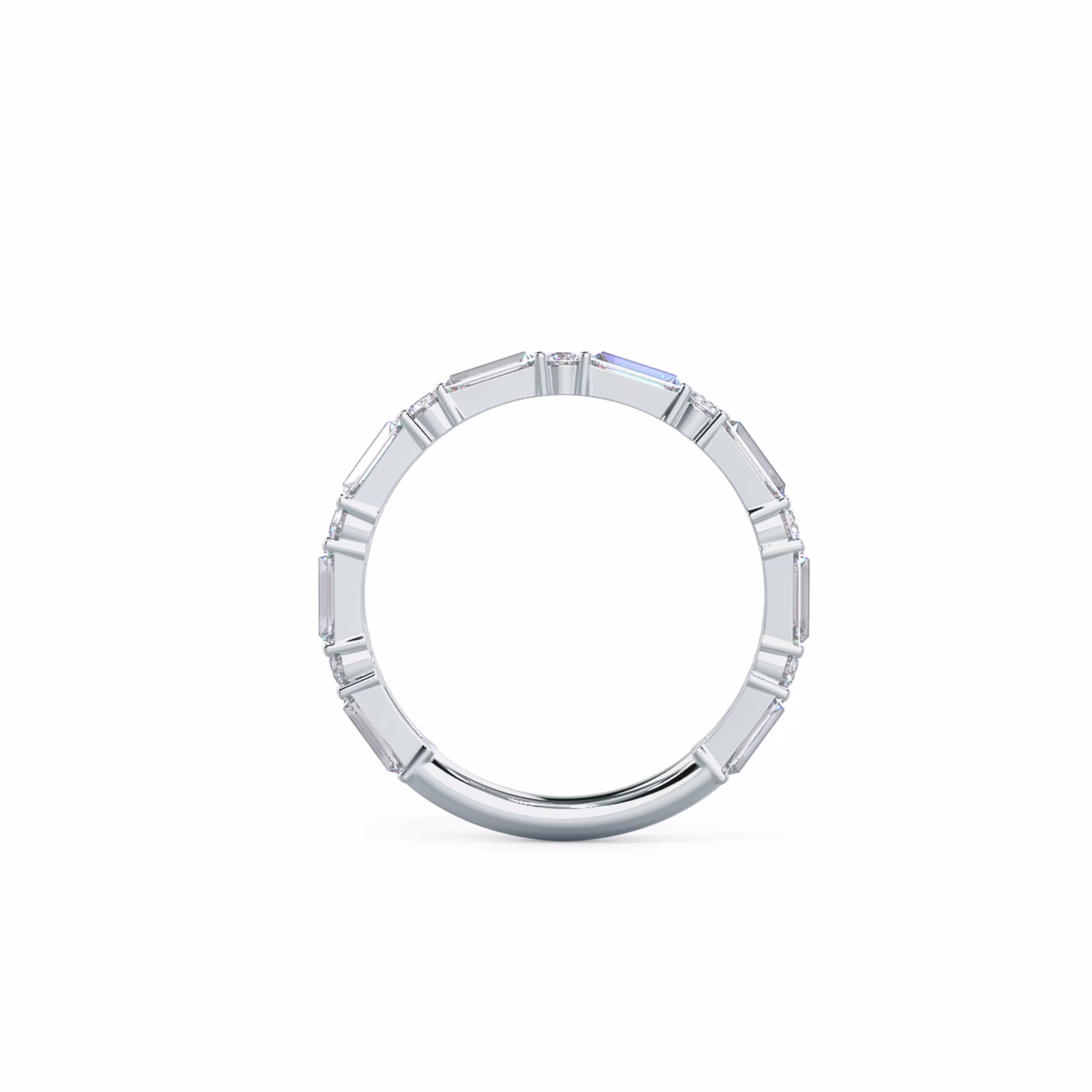 Exceptional Quality 1.0 ct Lab Diamonds Baguette and Round Three Quarter Band in 18k White Gold (Profile View)