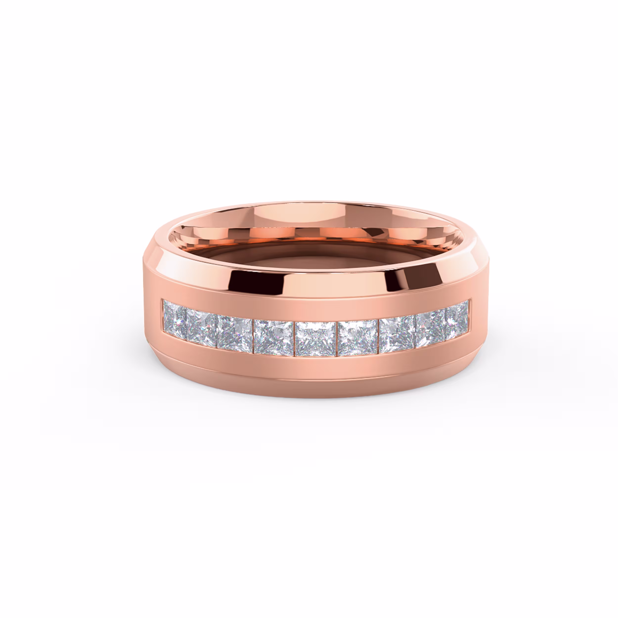 14k Rose Gold Matte Beveled Channel Princess Half Band featuring Hand Selected 1.0 Carat Diamonds (Main View)