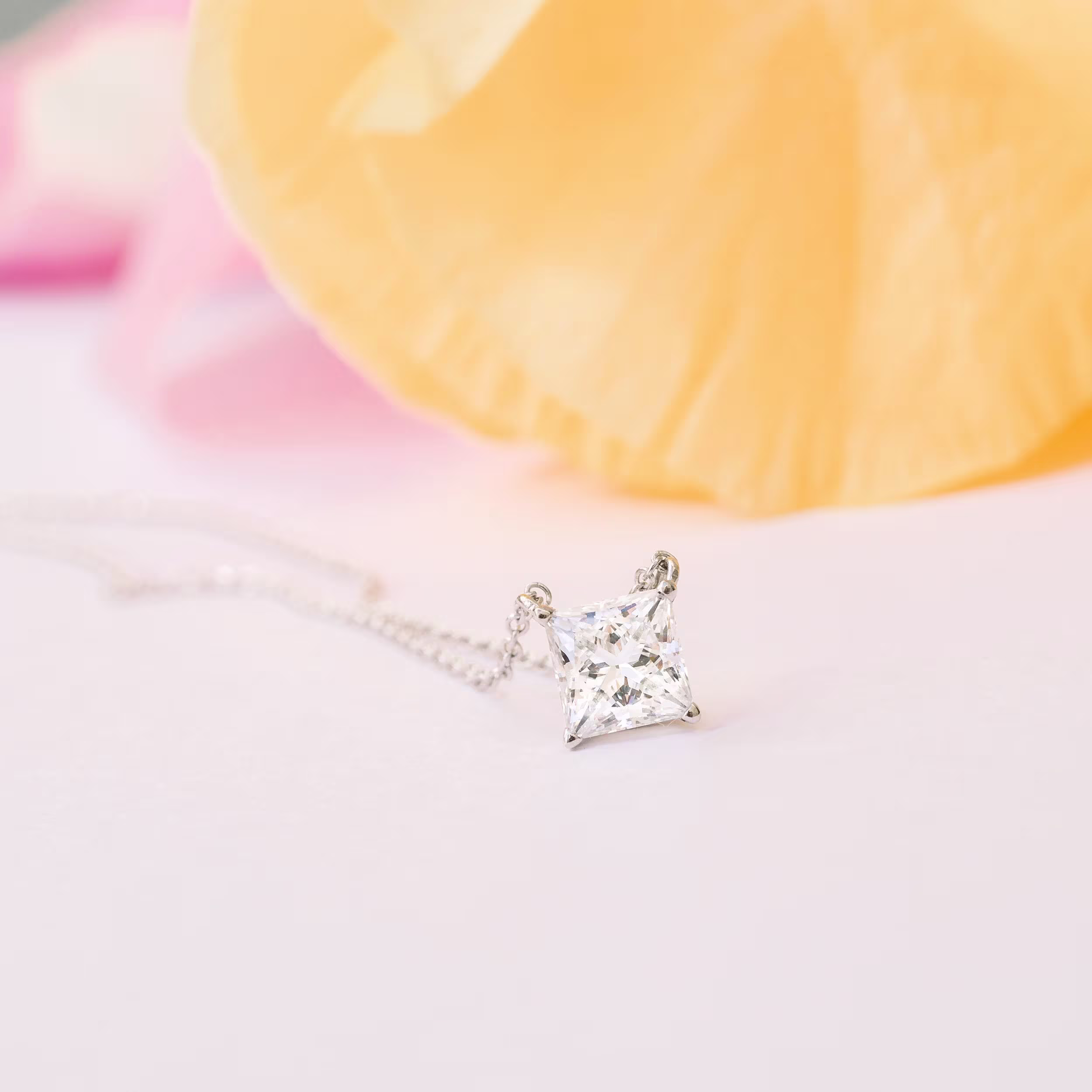 1.0 Carat Lab Diamonds set in Platinum Floating Princess Cut Diamond Pendant (Main View)