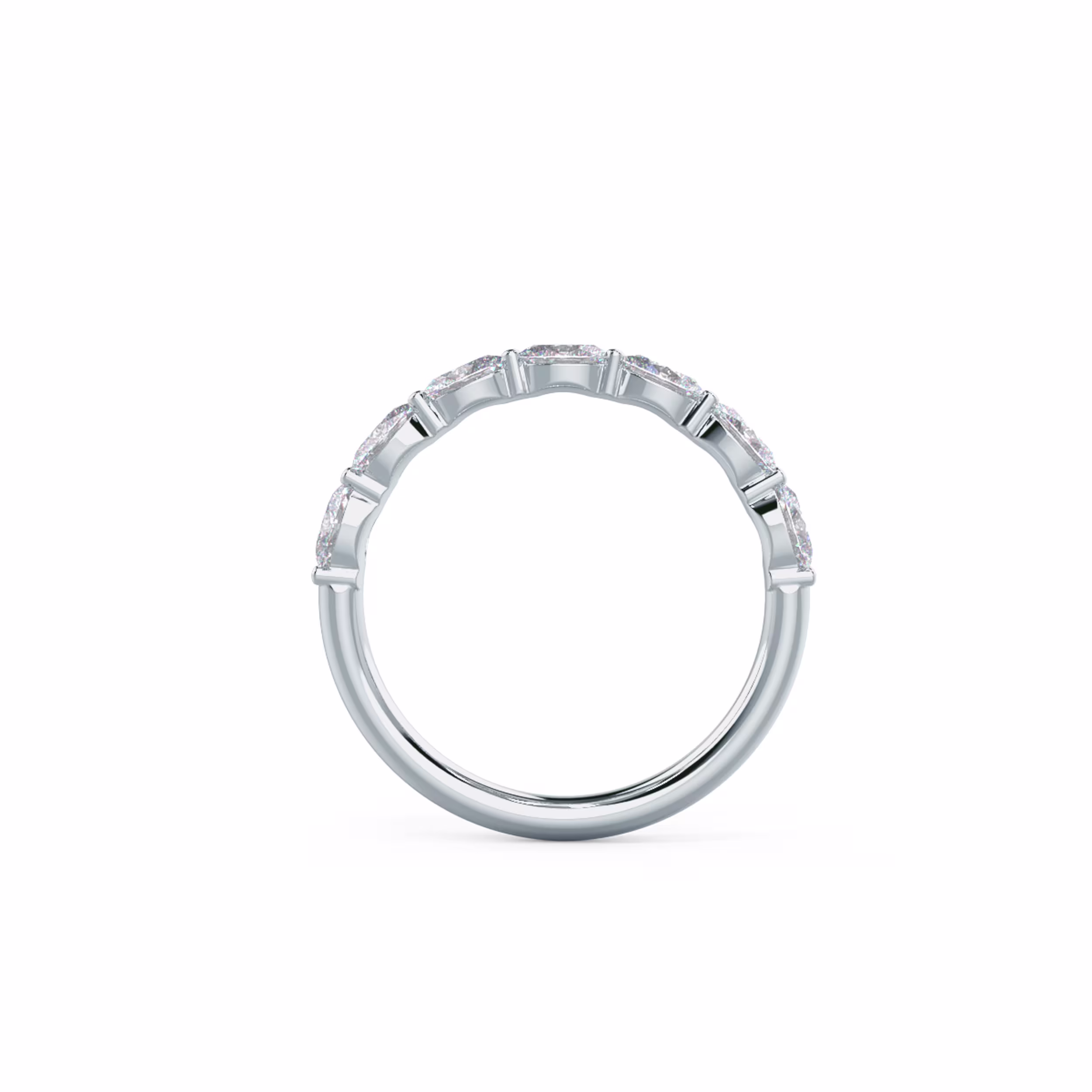 Hand Selected 1.0 ct Synthetic Diamonds Oval East-West Seven Stone in 18 Karat White Gold (Profile View)