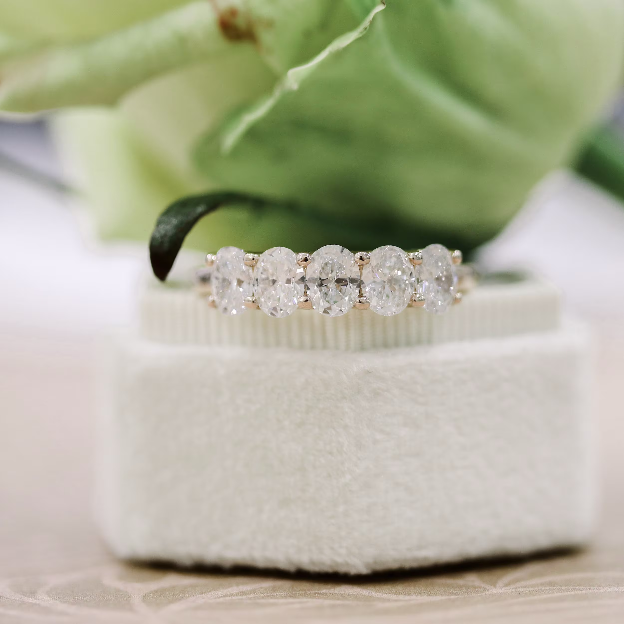 Rose Gold Oval Five Stone Lab Diamond Wedding Band Ada Diamonds Design Number AD-238 In White Box