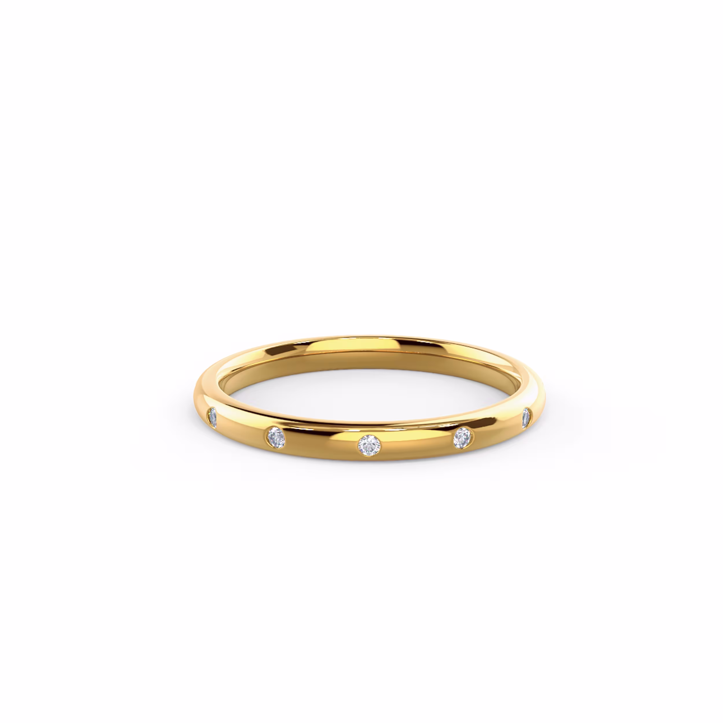 14 Karat Yellow Gold Petite Rounded Flush Set Eternity Band featuring 0.12 Carat Man Made Diamonds (Main View)