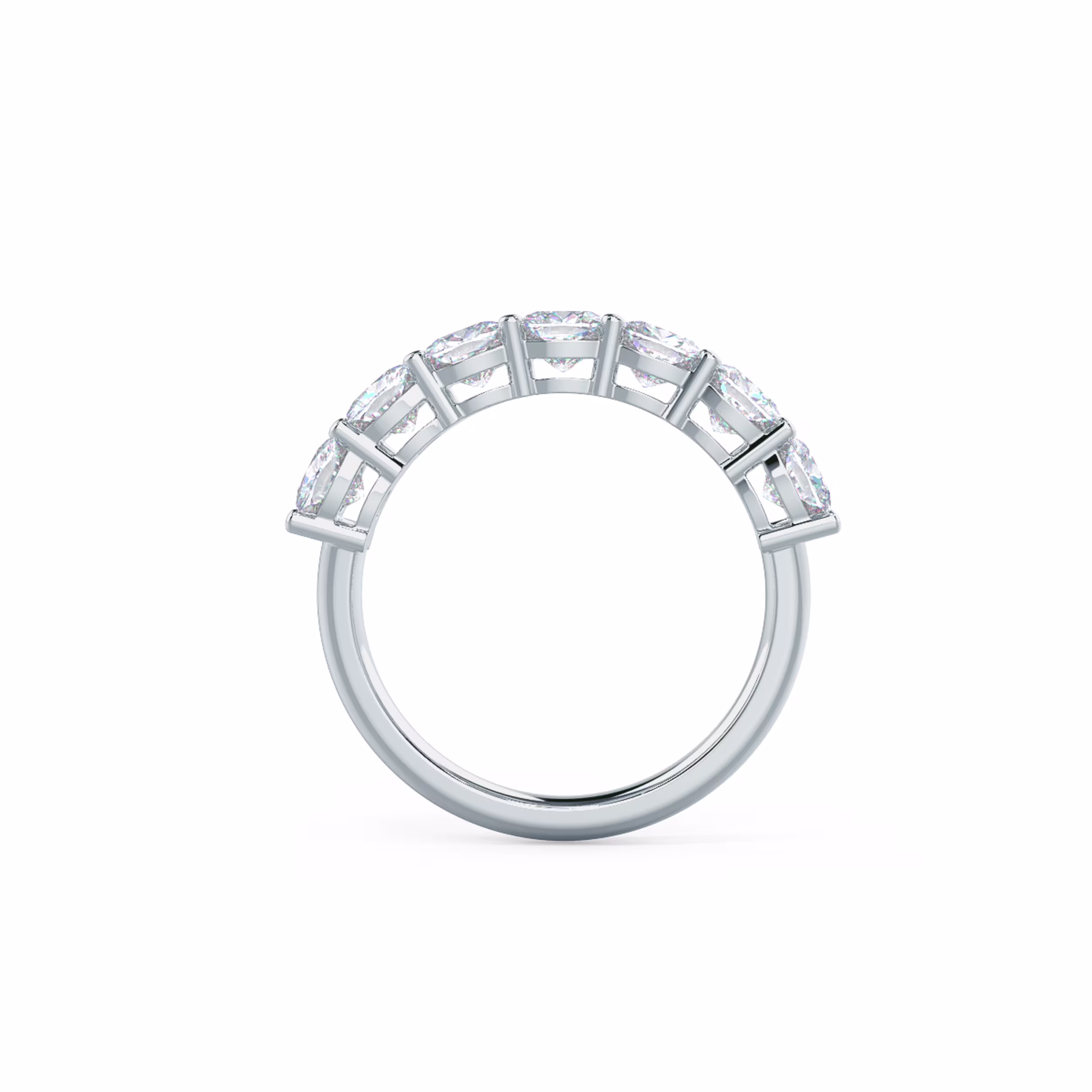 White Gold Cushion Seven Stone featuring 2.8 Carat Lab Diamonds (Profile View)