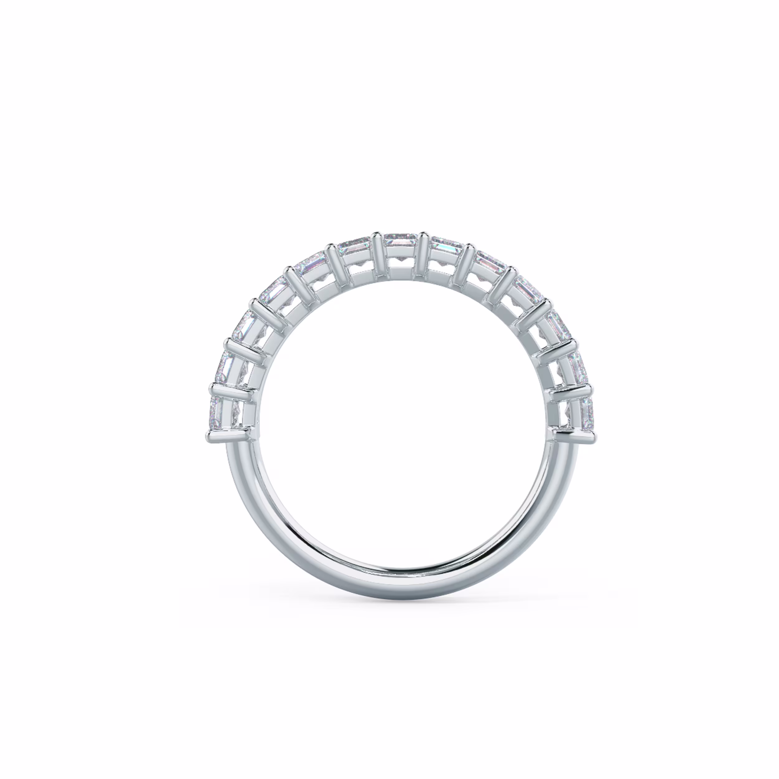 White Gold Emerald Cut Diamond Half Eternity Band featuring 2.5 Carat Diamonds (Profile View)