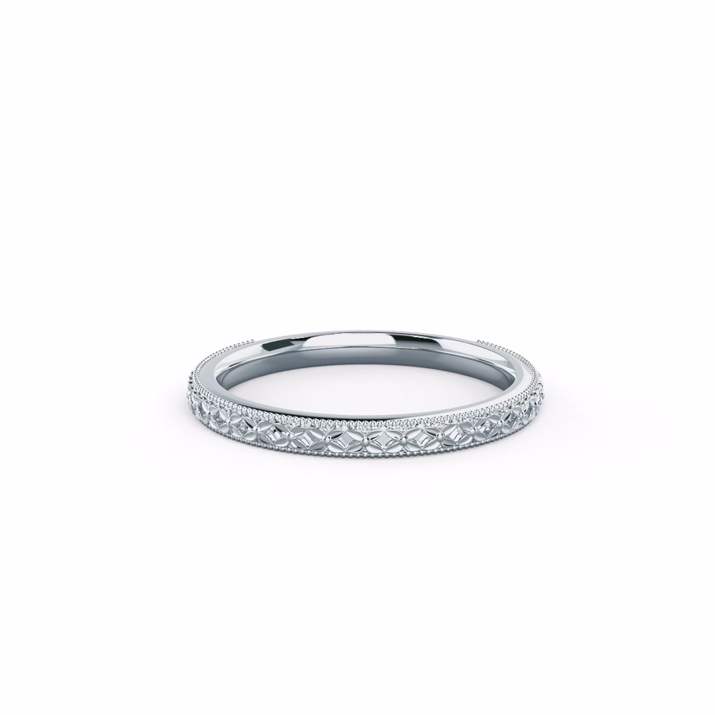 Plain Metal Diamonds set in 18k White Gold Engraved Three Quarter Band (Main View)