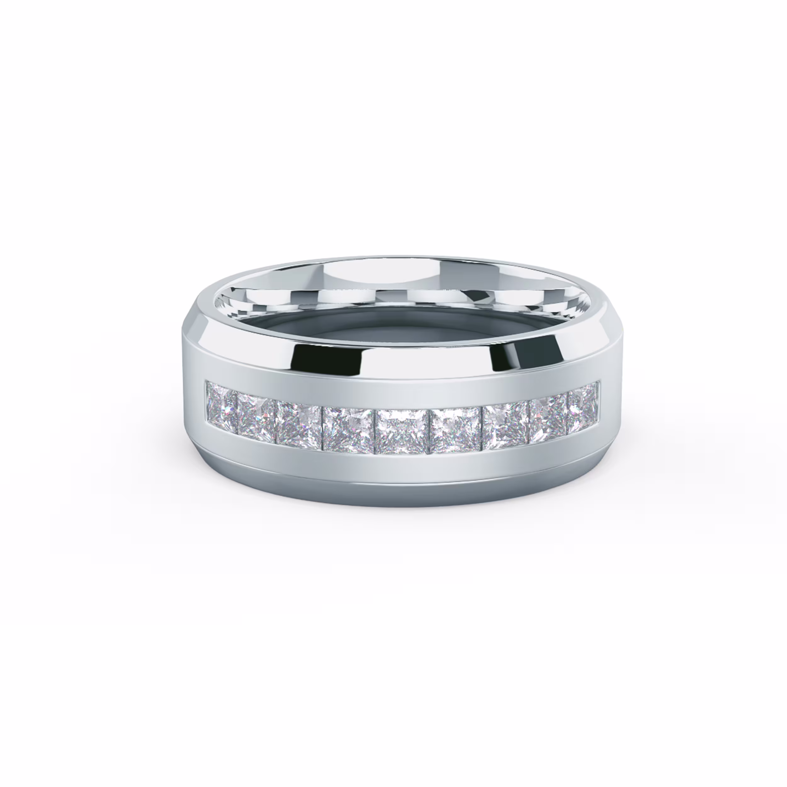 1.0 ctw Synthetic Diamonds Matte Beveled Channel Princess Half Band in White Gold (Main View)