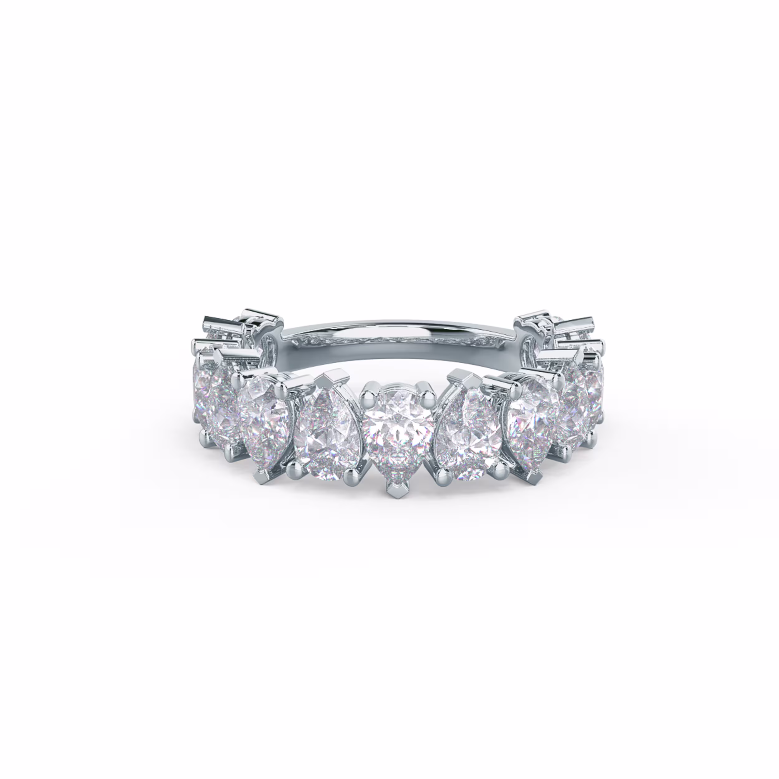 High Quality 2.75 ct Man Made Diamonds set in 18k White Gold Pear Alternating Three Quarter Band (Main View)