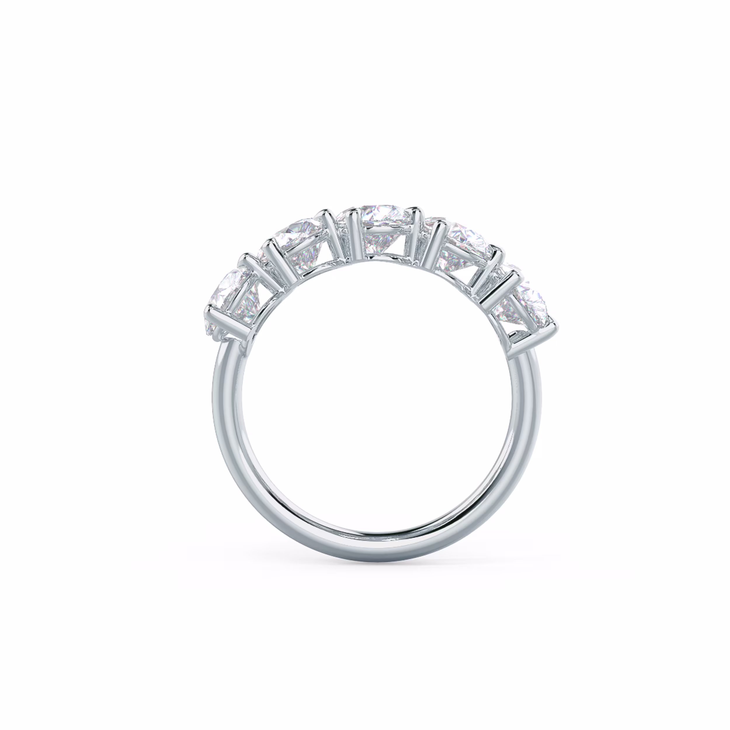 High Quality 3.5 Carat Synthetic Diamonds set in 18k White Gold Pear Angled Five Stone (Profile View)