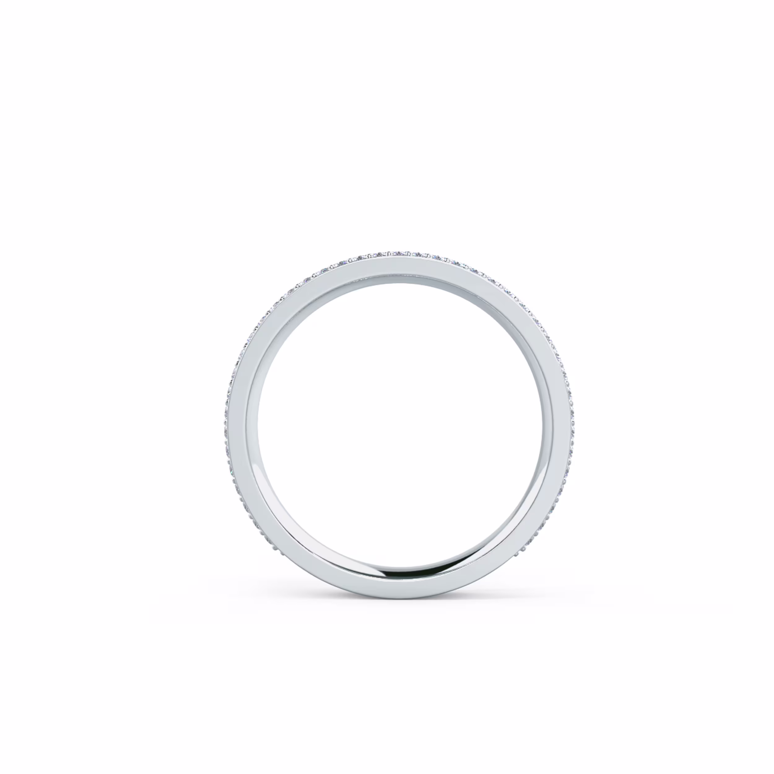 High Quality 0.6 ctw Round Lab Diamonds Three Row Pavé Three Quarter Band in 18k White Gold (Profile View)