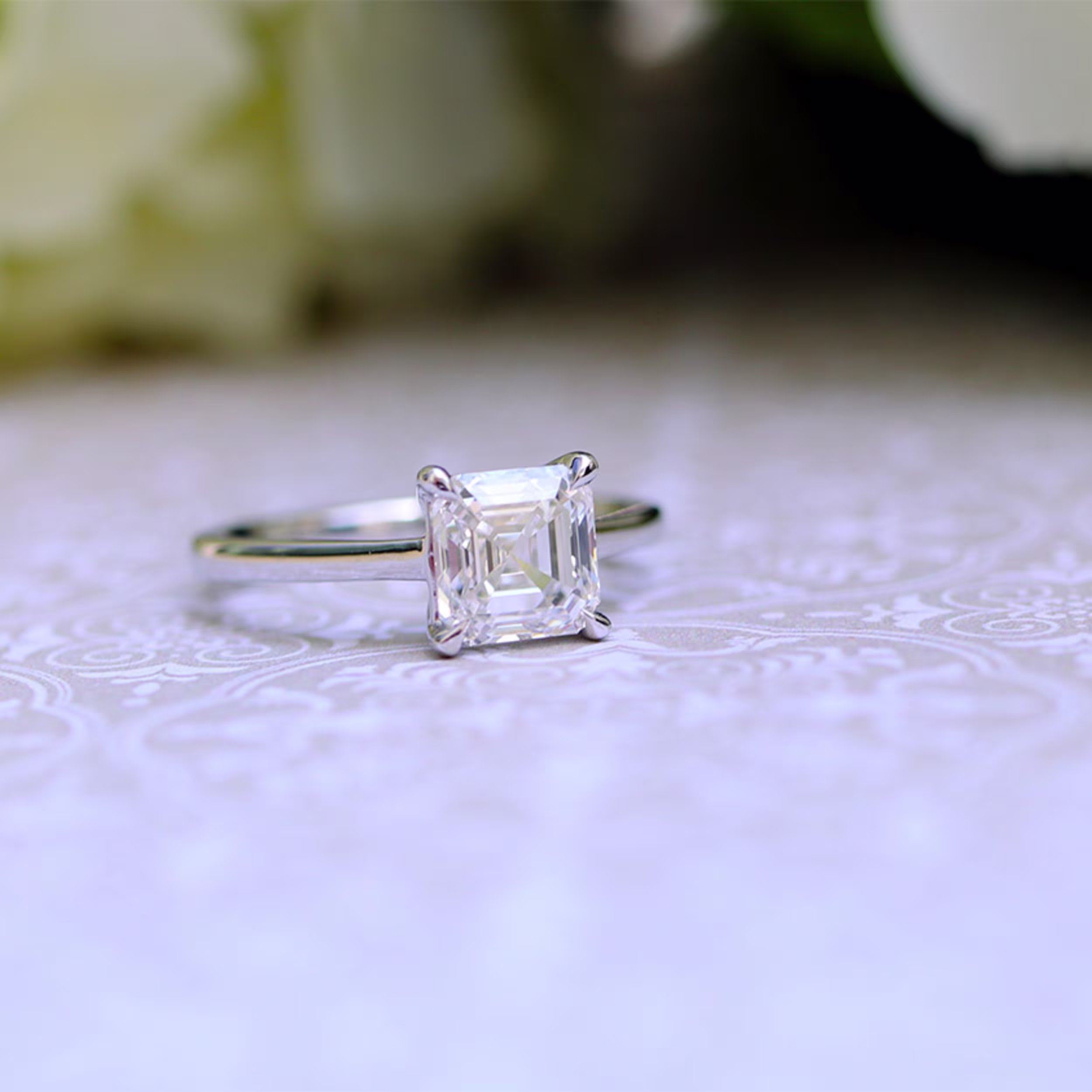 Platinum Asscher Cathedral Solitaire featuring 2.25 Carat Lab Diamonds (Main View)