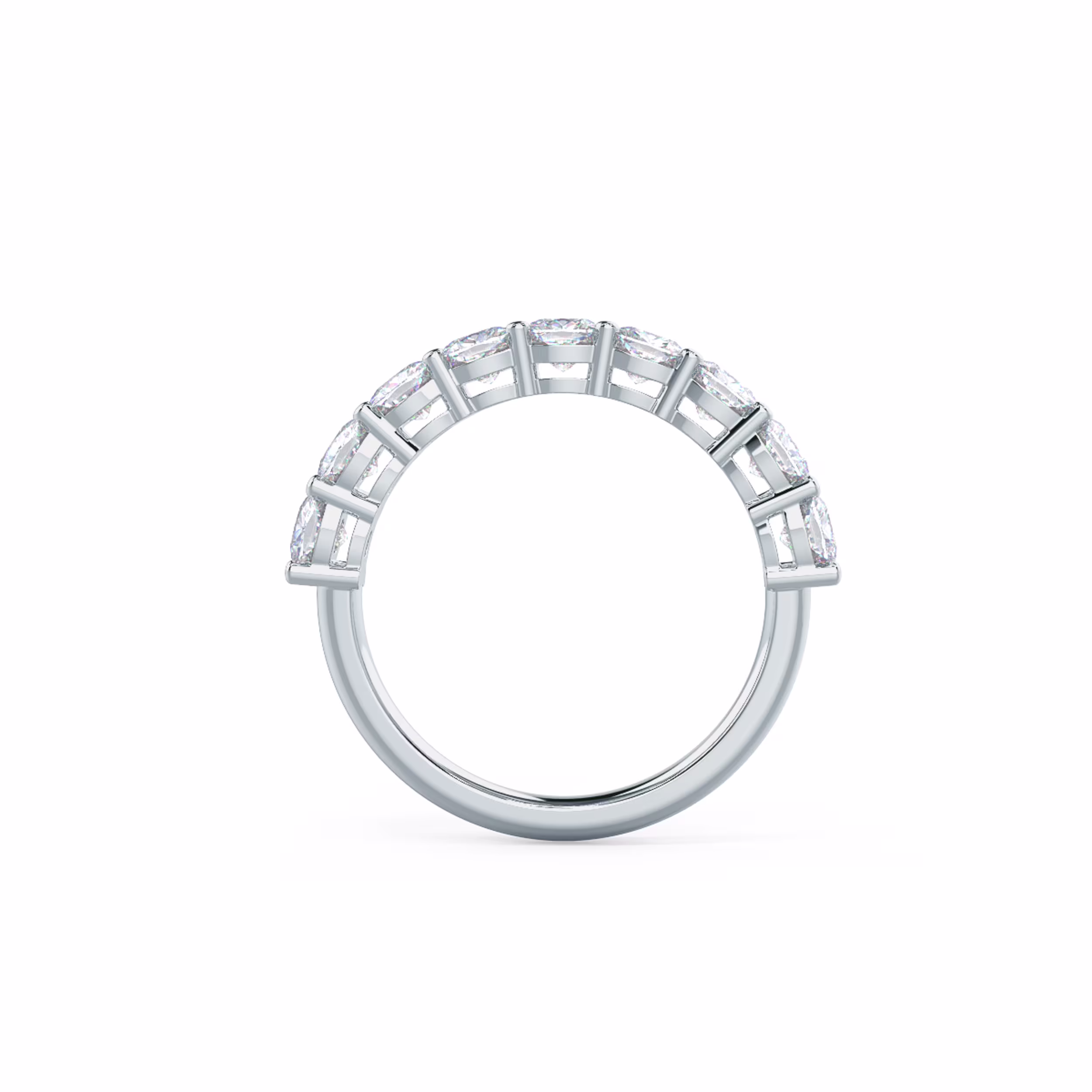 2.25 Carat Lab Grown Diamonds set in 18kt White Gold Cushion Half Band (Profile View)