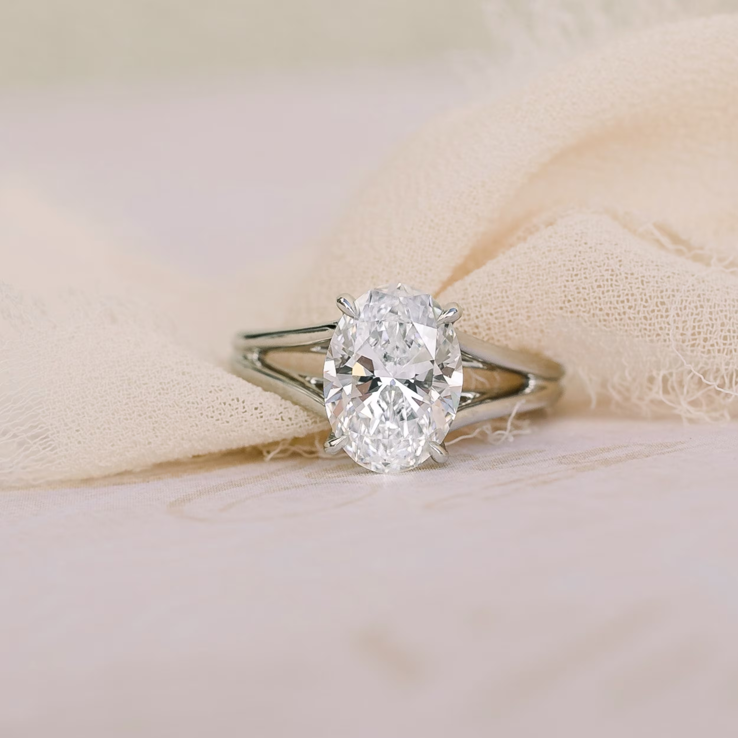2.25 Carat Man Made Diamonds set in Platinum Split Shank Solitaire Diamond Engagement Ring (Profile View)