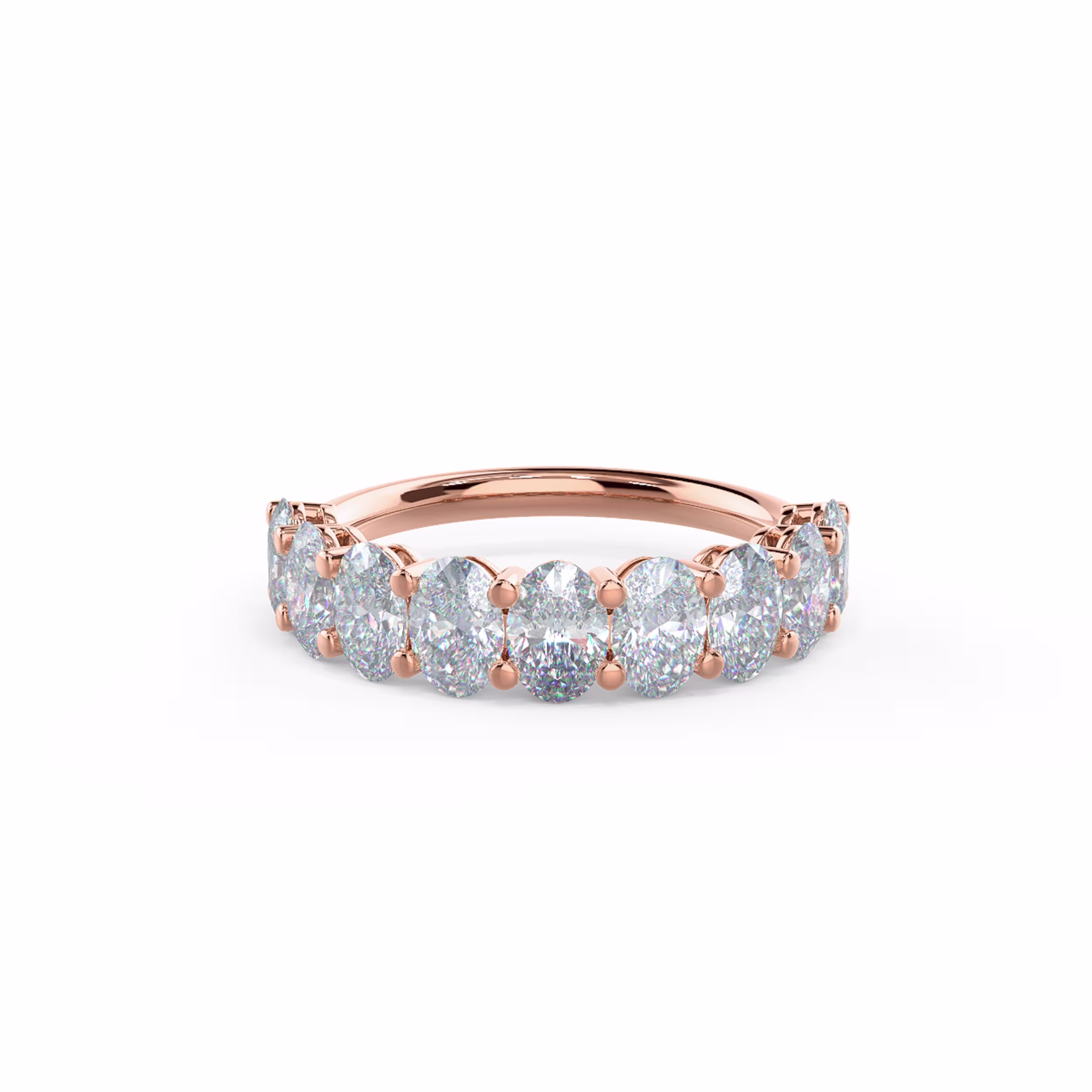 14 Karat Rose Gold Oval Basket Half Band featuring Hand Selected 2.5 ct Man Made Diamonds (Main View)