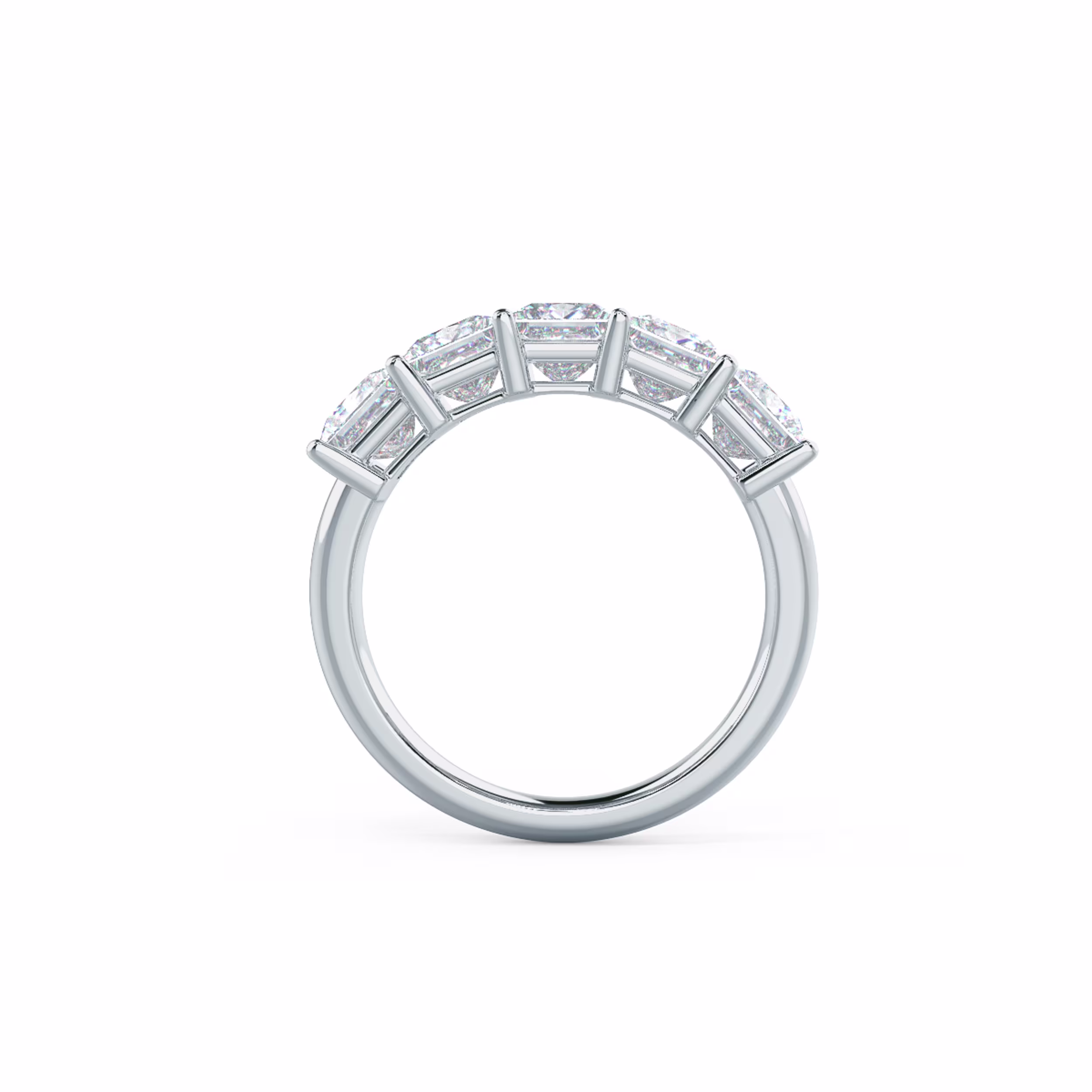 18k White Gold Princess Five Stone featuring 2.5 ctw Lab Created Diamonds (Profile View)