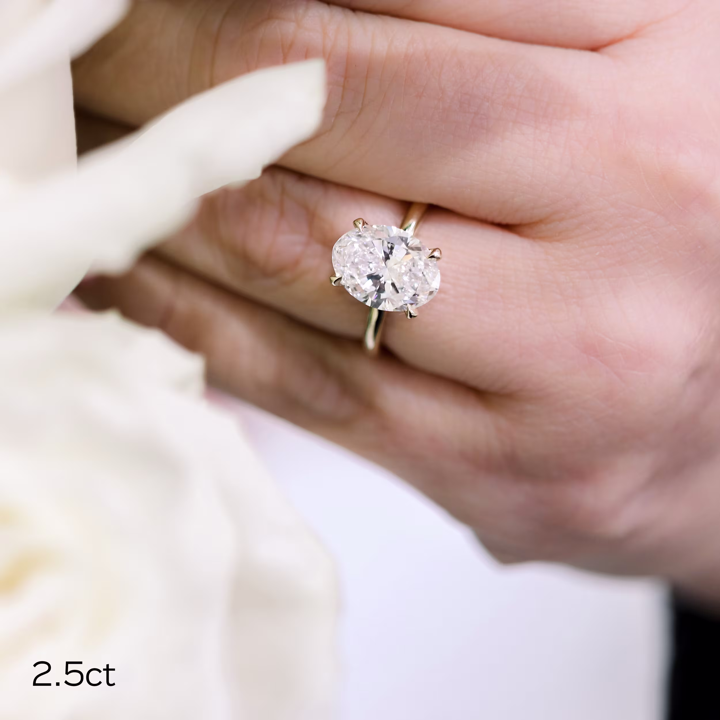 2.5 ct Lab Grown Diamonds set in 14k Yellow Gold Oval Classic Four Prong Solitaire Diamond Engagement Ring (Main View)