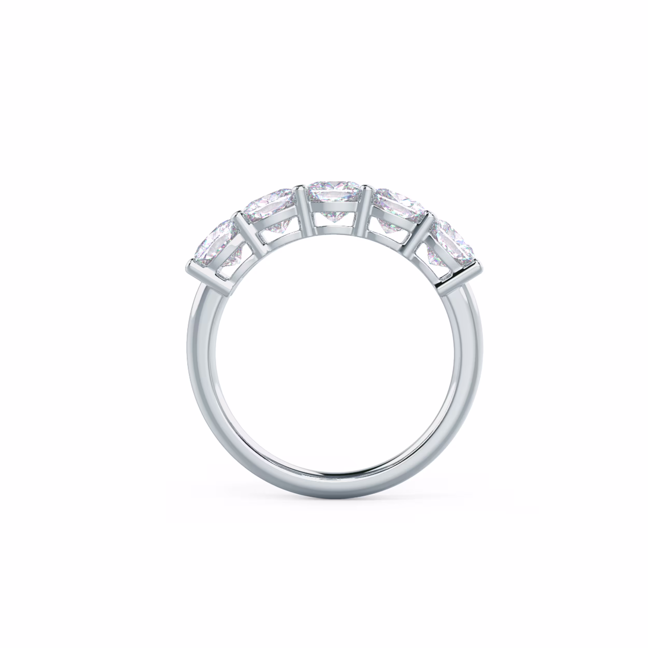 2.5 ctw Lab Diamonds set in 18k White Gold Cushion Five Stone (Profile View)