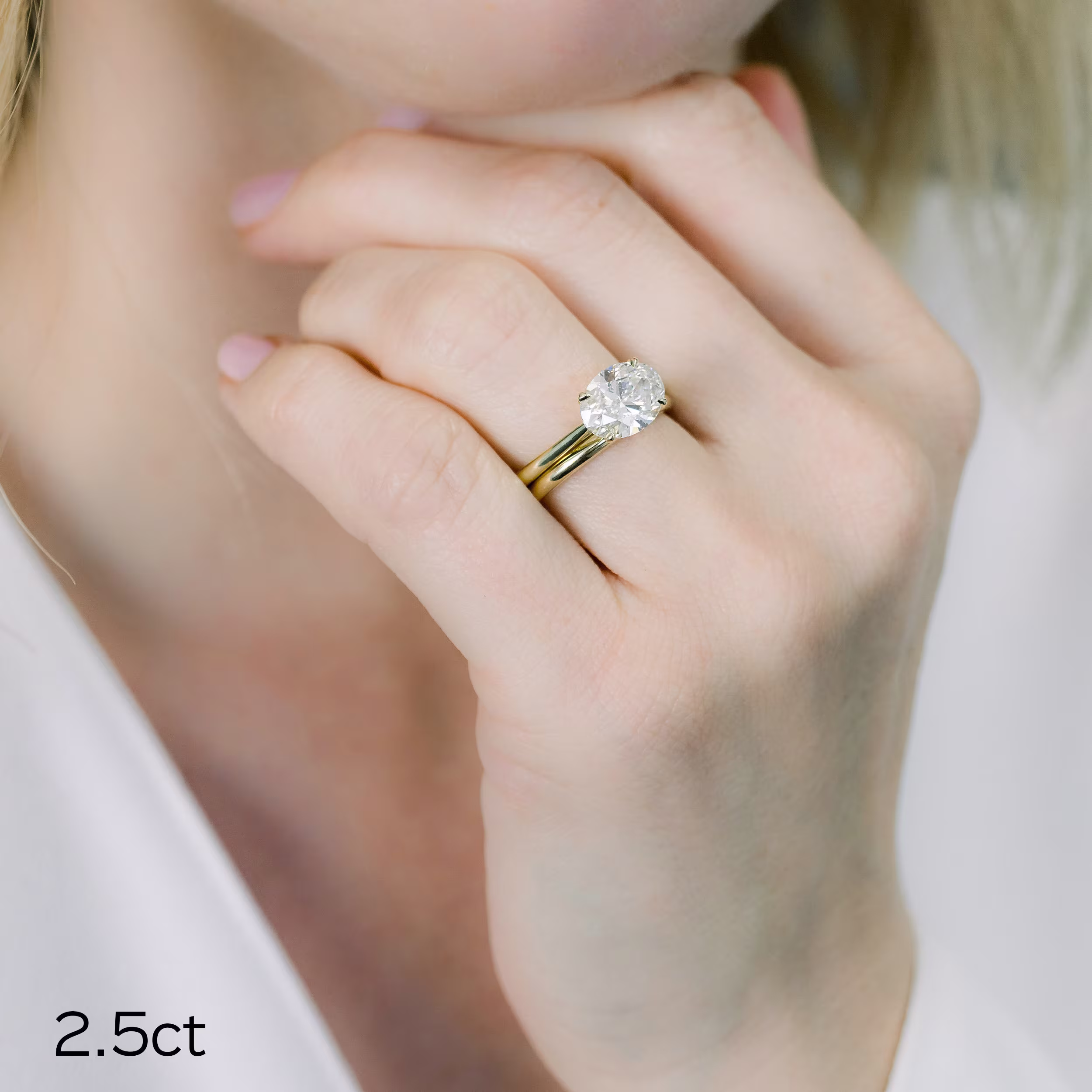 2.5 Carat Created Diamonds set in Yellow Gold Oval East-West Solitaire (Main View)