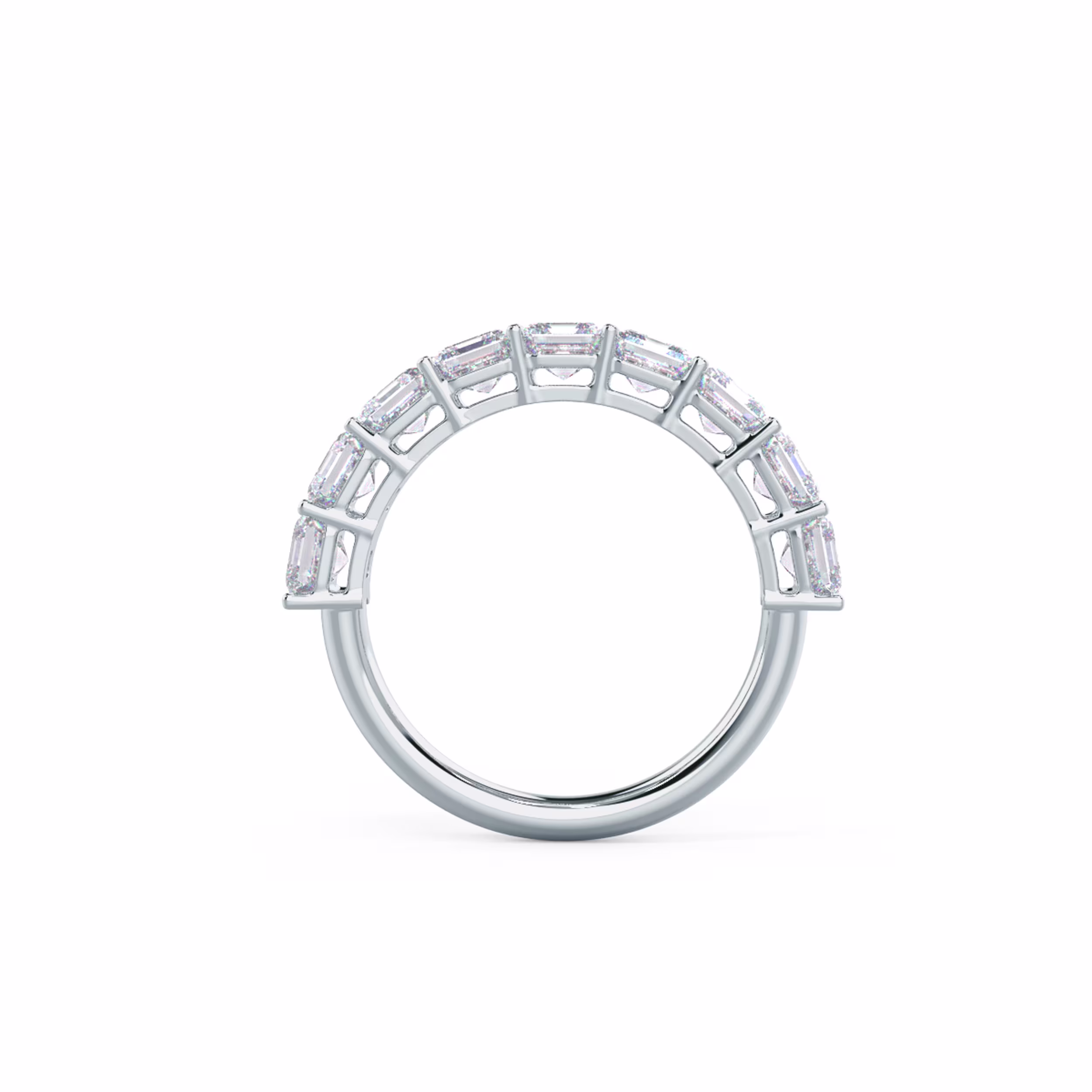 2.5 ct Diamonds Asscher Cut Half Eternity Band in 18k White Gold (Profile View)