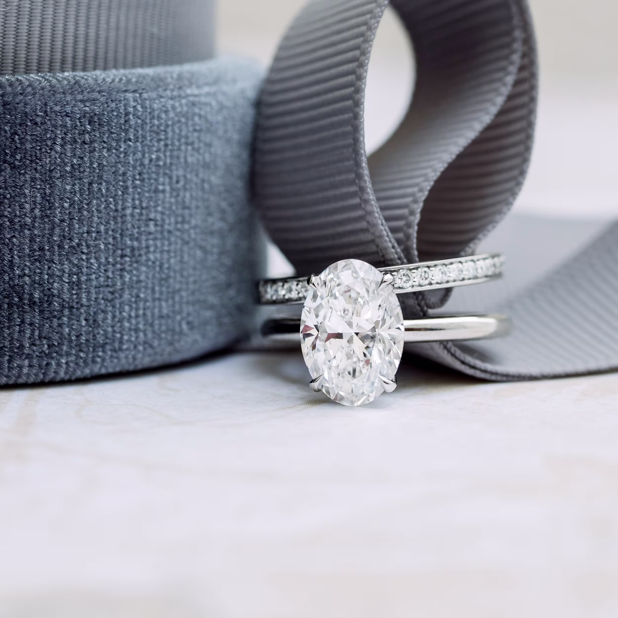 Platinum Oval Petite Four Prong Solitaire Diamond Engagement Ring featuring 2.5 ctw Lab Grown Diamonds (Main View)