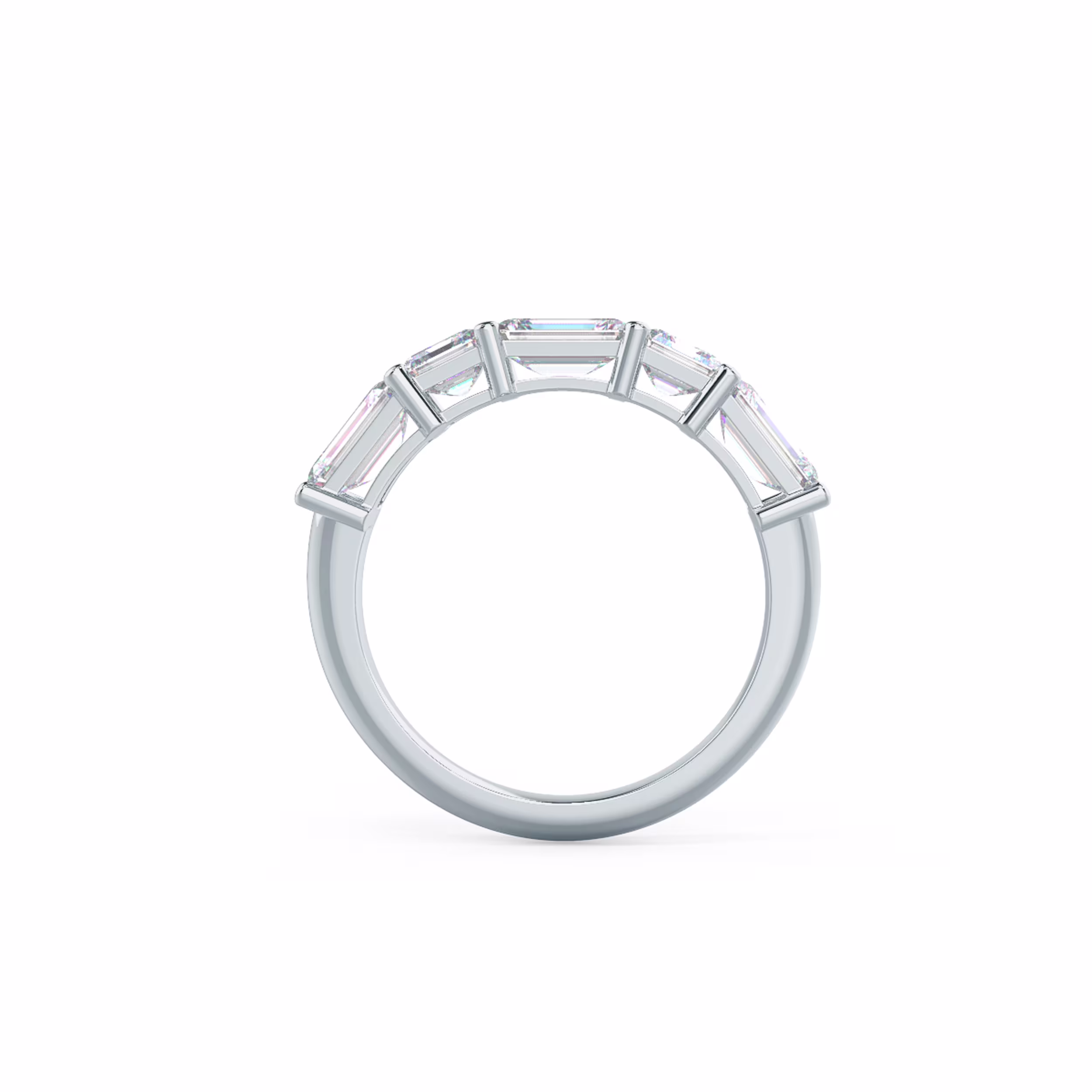 18k White Gold Emerald and Asscher East-West Five Stone featuring High Quality 2.6 ct Diamonds (Profile View)