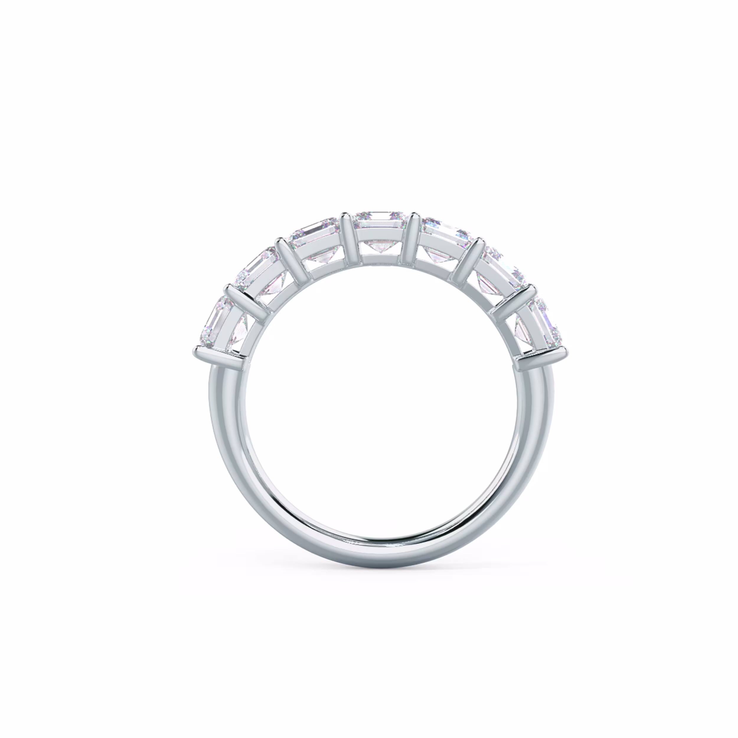2.8 ct Lab Grown Diamonds set in 18 Karat White Gold Asscher Cut Seven-Stone Band (Profile View)