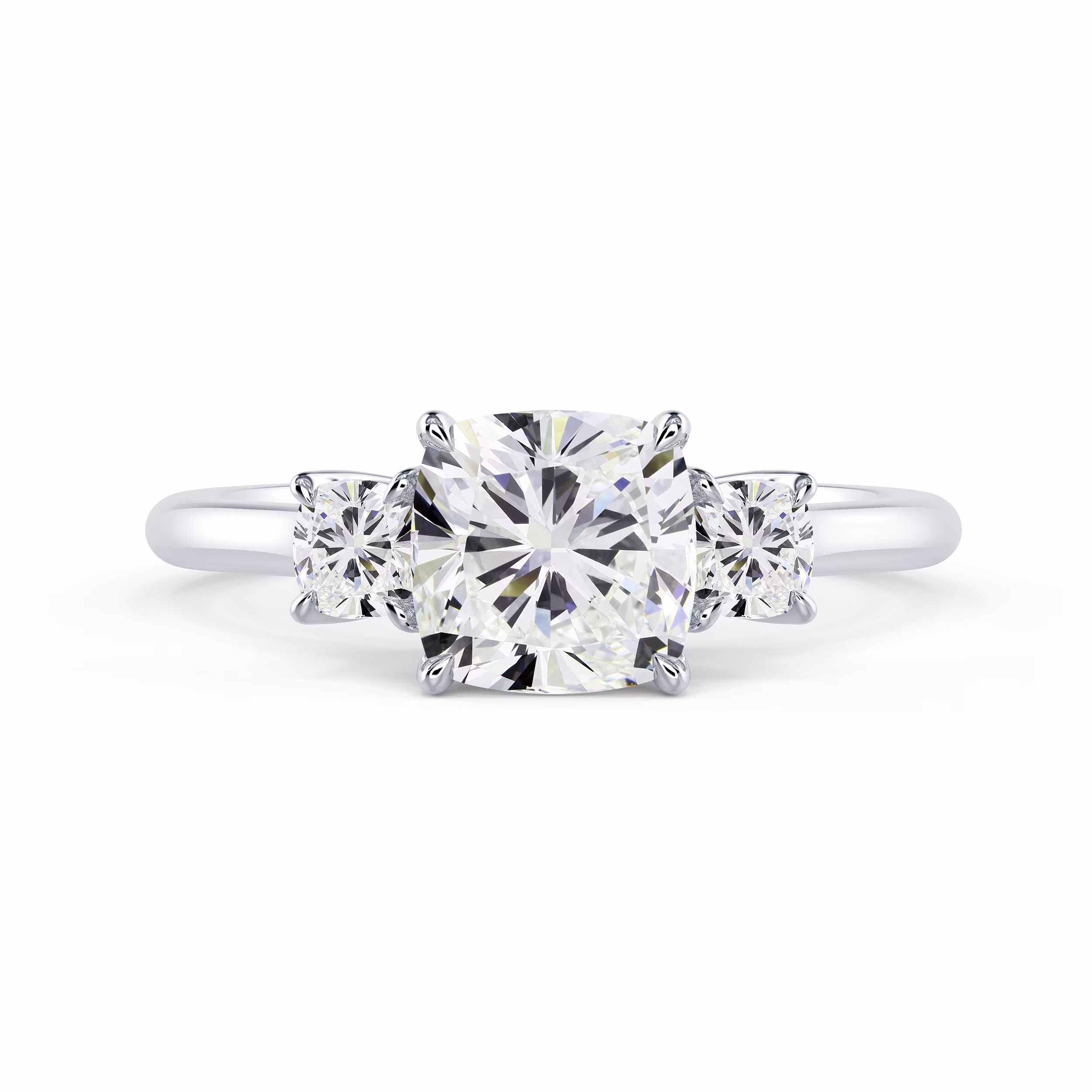 White Gold Cushion Three Stone Diamond Engagement Ring featuring 2.0 ct Lab Diamonds (Main View)