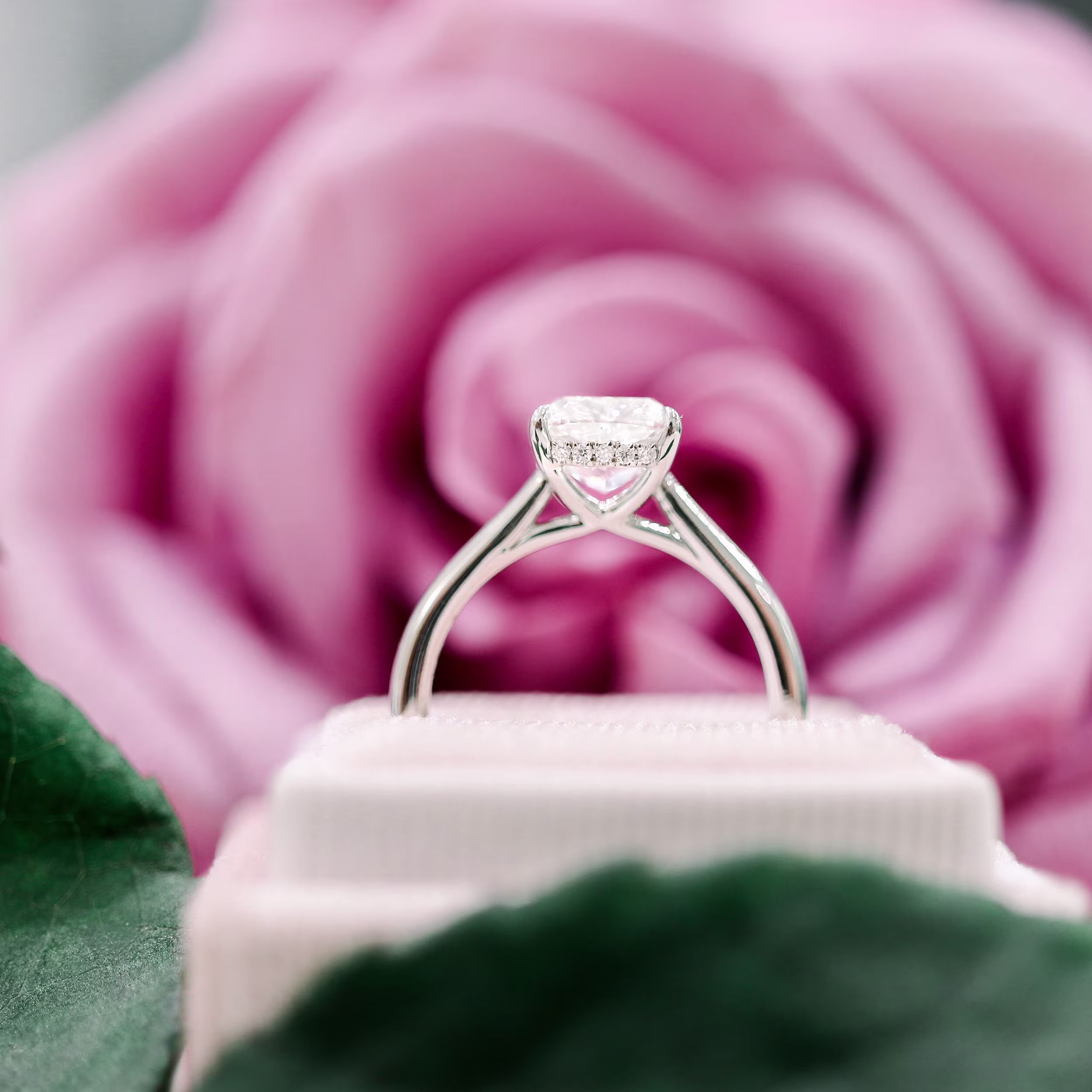 Platinum Cushion Trellis Solitaire featuring 2.0 ct Lab Grown Diamonds