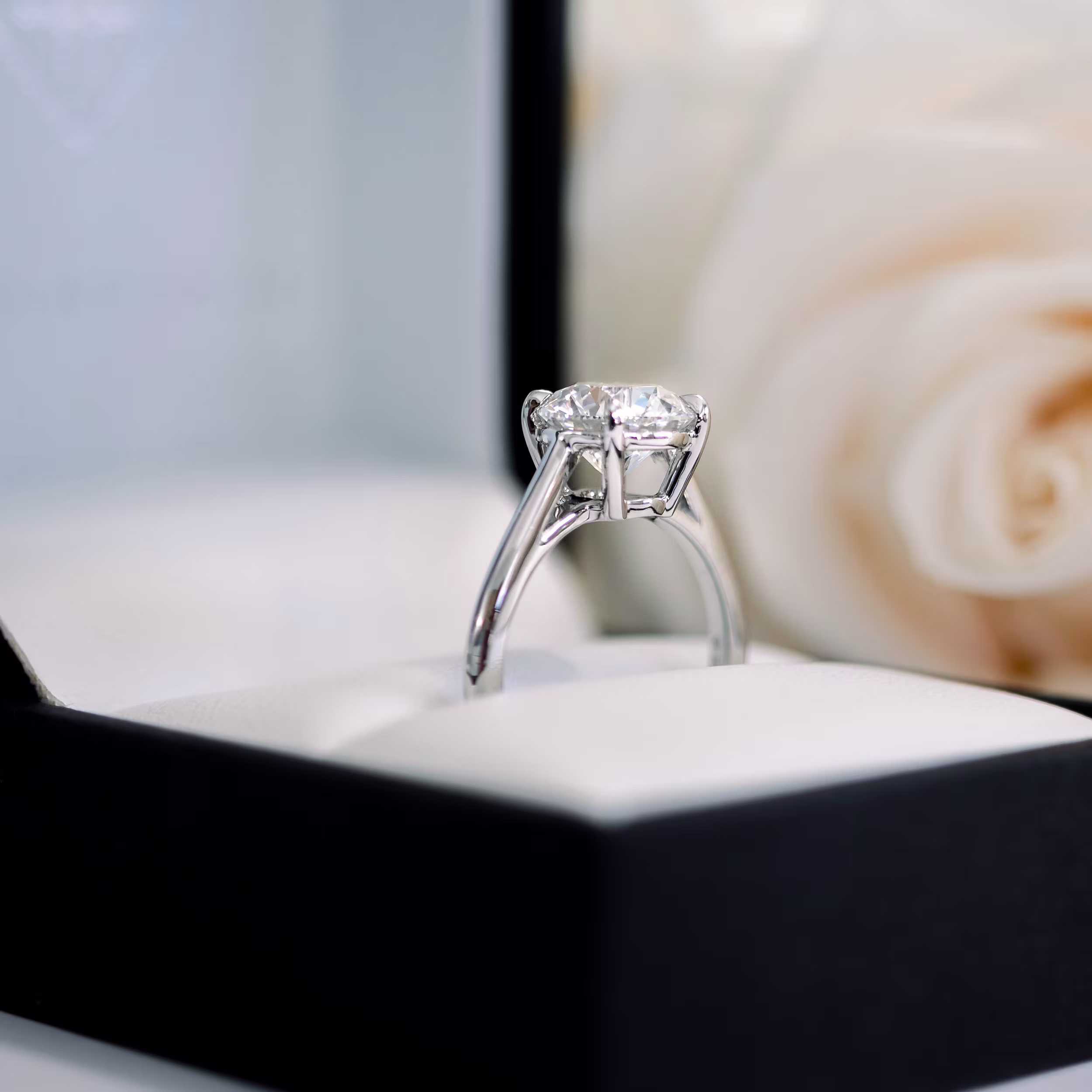 Platinum Round Cathedral Solitaire featuring Exceptional Quality 2.0 ct Lab Created Diamonds (Profile View)