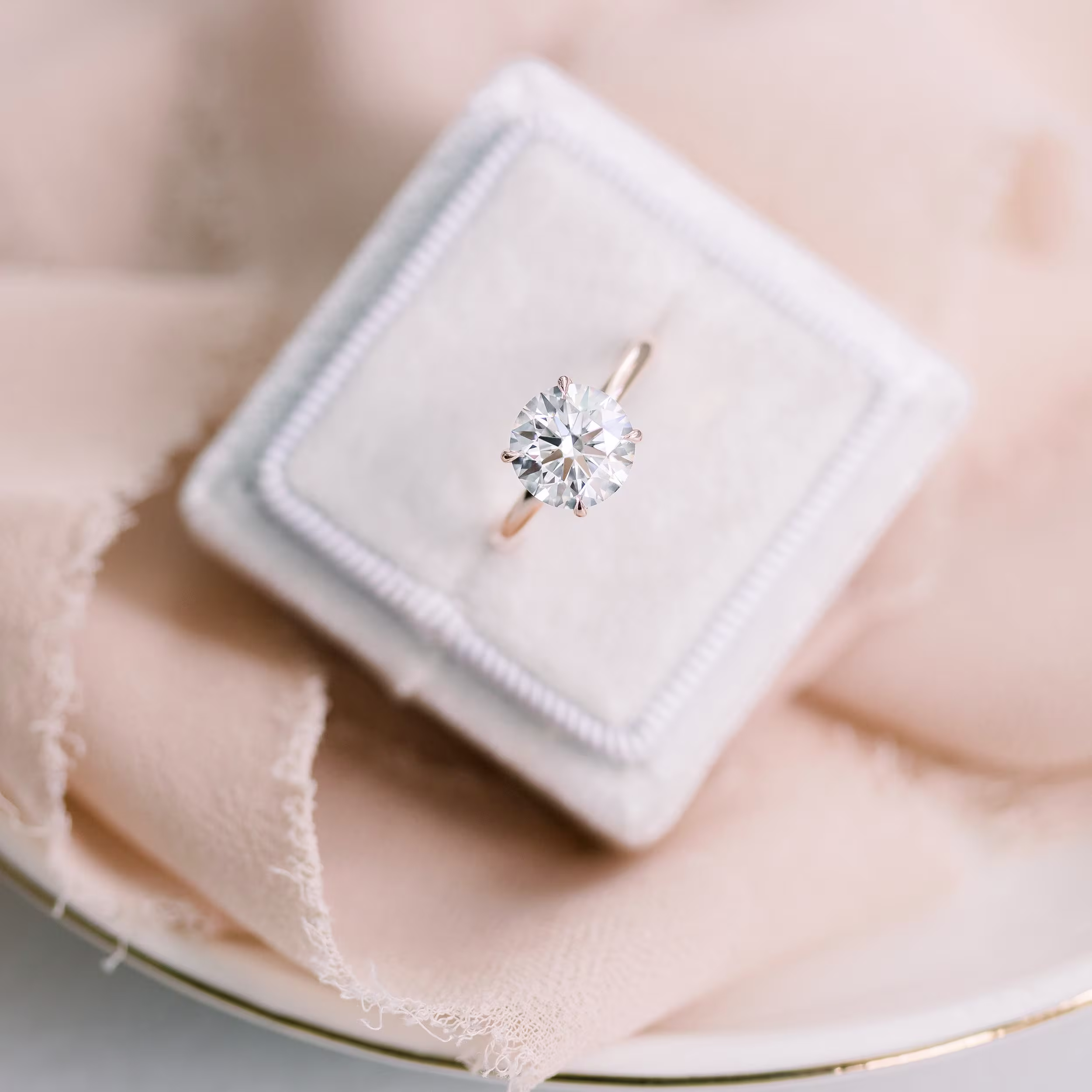 Exceptional Quality 2.0 ct Lab Diamonds set in 14k Rose Gold Round Petite Four Prong Solitaire Diamond Engagement Ring (Profile View)