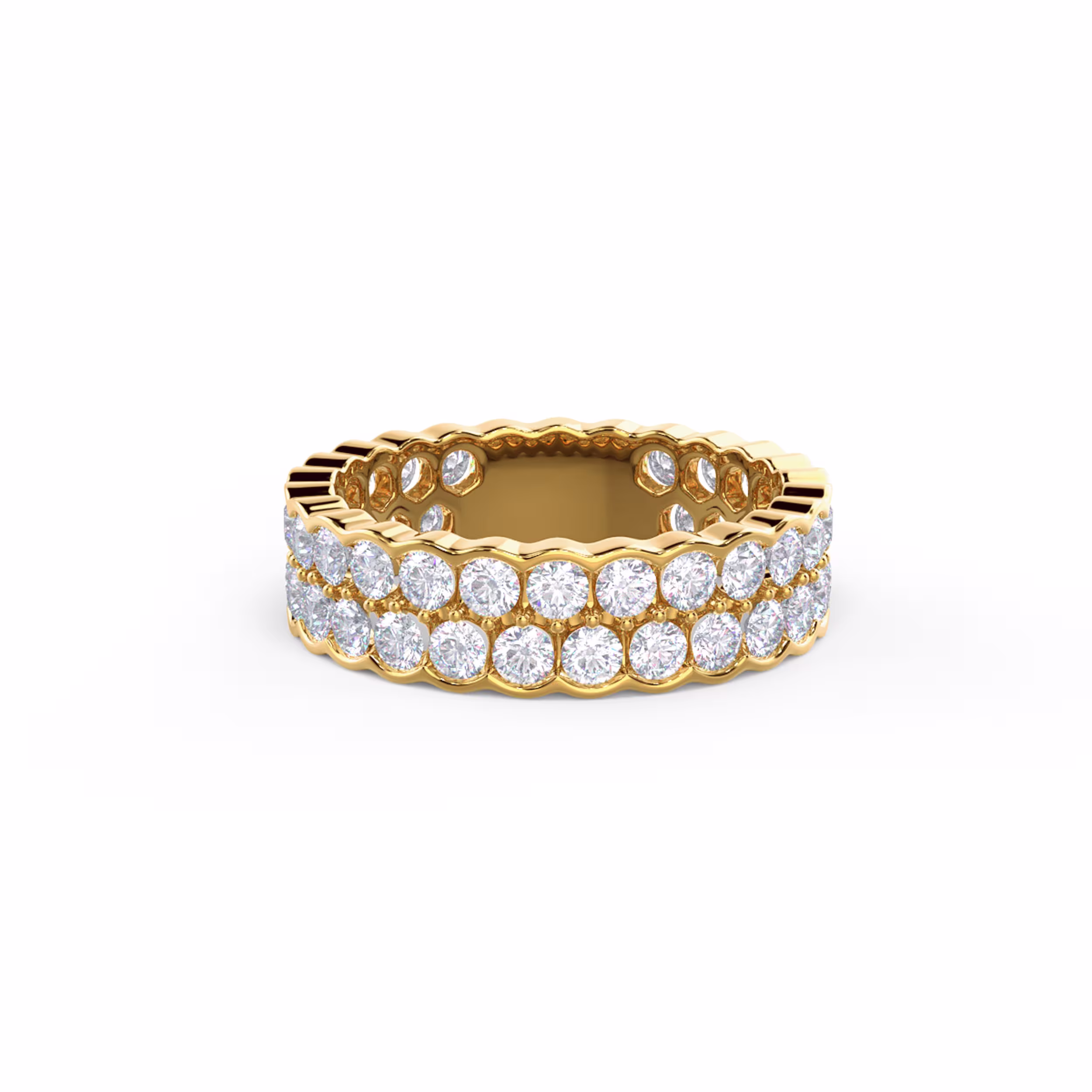 2.0 Carat Round Brilliant Diamonds Two Row Bezel Eternity Band in Yellow Gold (Main View)