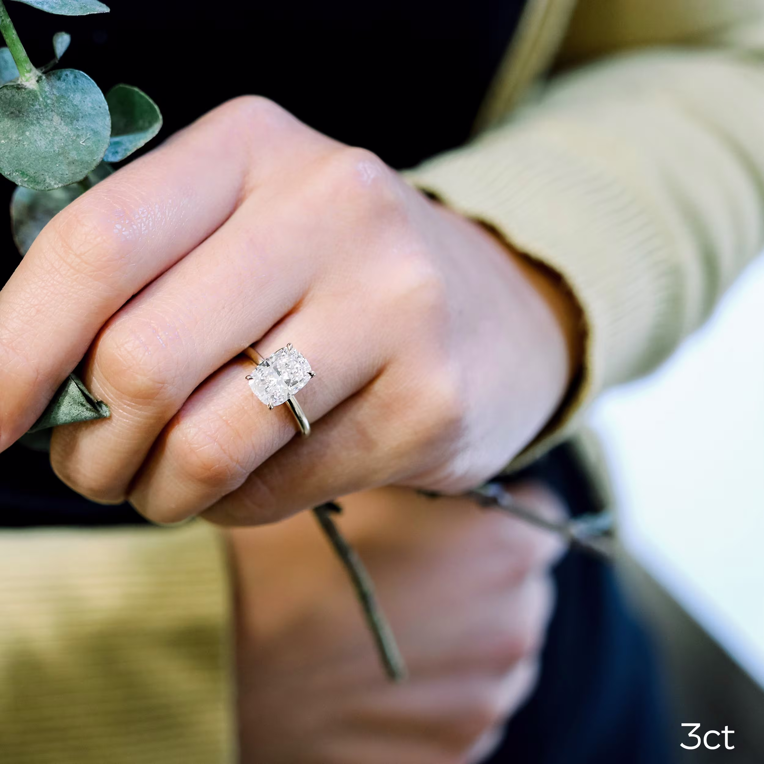 14k Yellow Gold Floral Basket Solitaire Diamond Engagement Ring featuring 2.0 Carat Lab Diamonds (Main View)