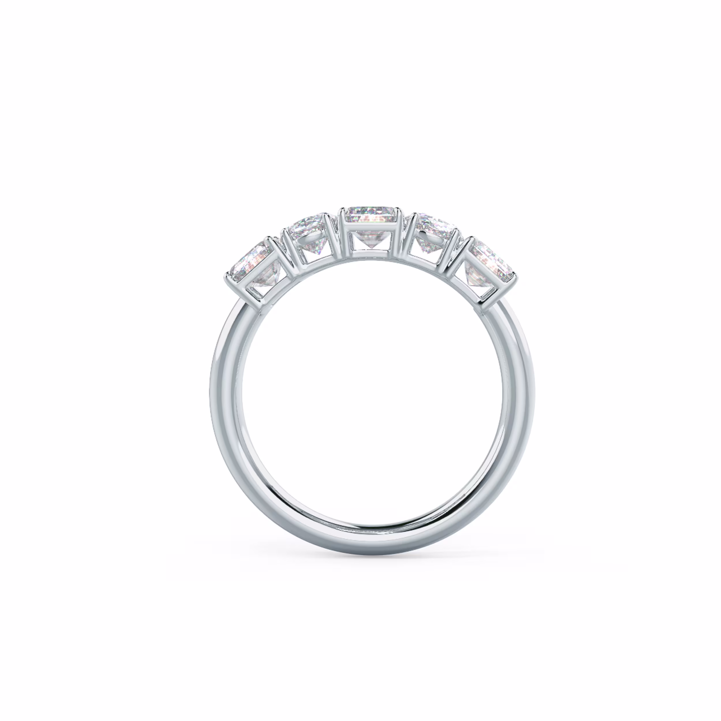 White Gold Emerald and Oval Five Stone featuring 3.1 ct Diamonds (Profile View)