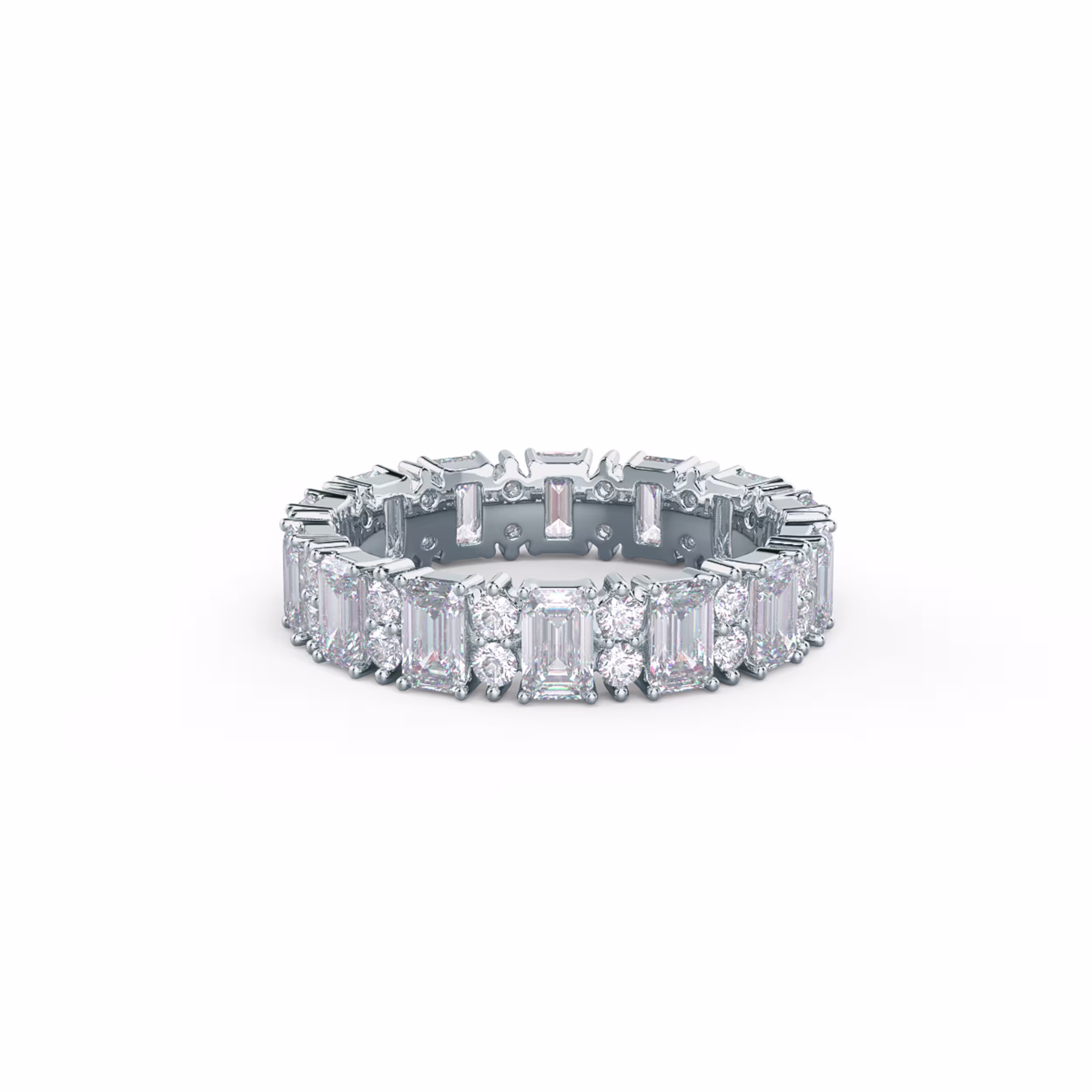 18k White Gold Emerald and Round Eternity Band featuring 3.3 ct Lab Grown Diamonds (Main View)