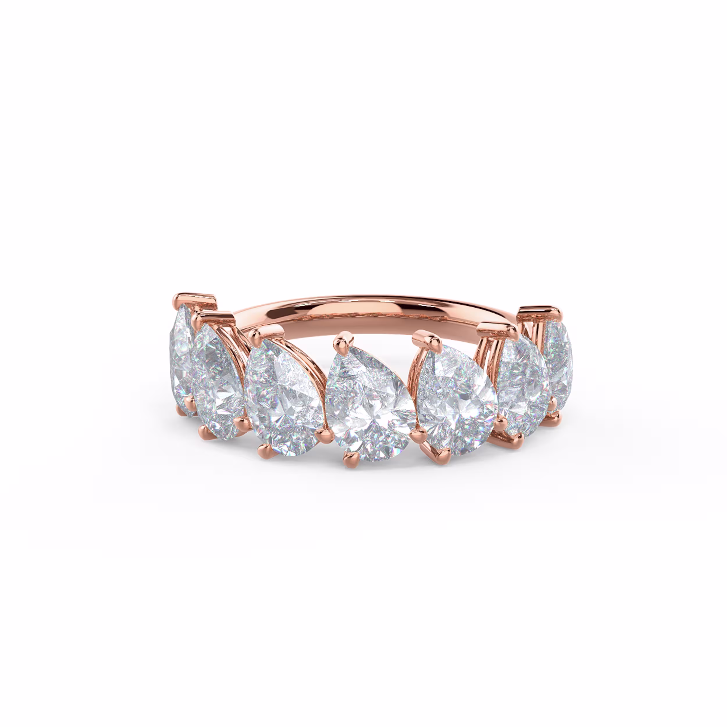 Exceptional Quality 3.5 ct Man Made Diamonds set in 14k Rose Gold Pear Angled Seven Stone (Main View)