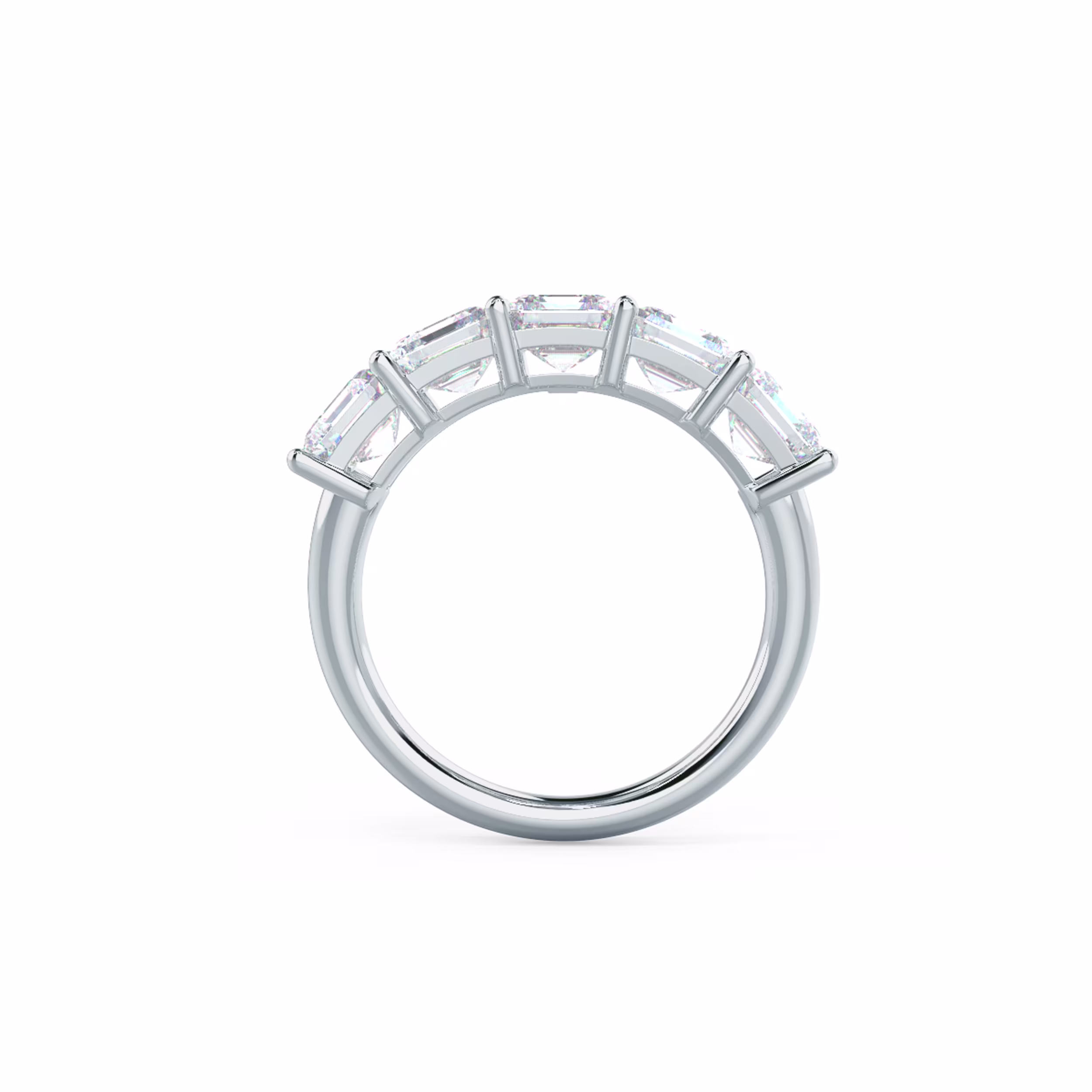 18k White Gold Asscher Cut Five-Stone Band featuring 3.5 Carat Diamonds (Profile View)