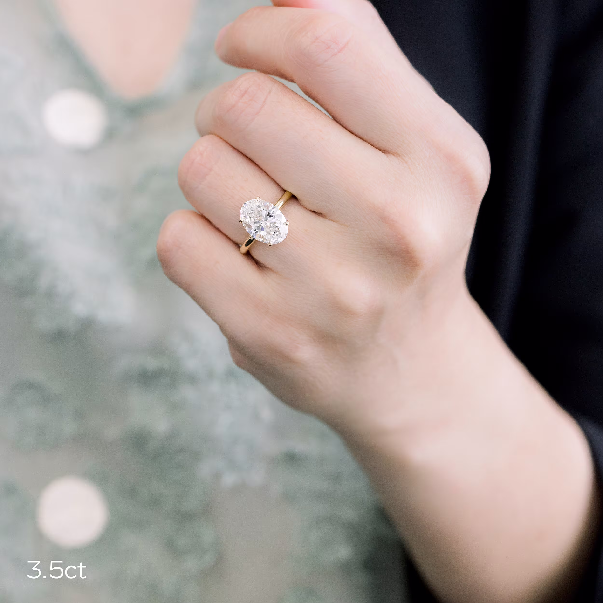 18k Yellow Gold 3.5ct Oval Petite Four Prong Solitaire Ada Diamonds Design AD-143 on Model