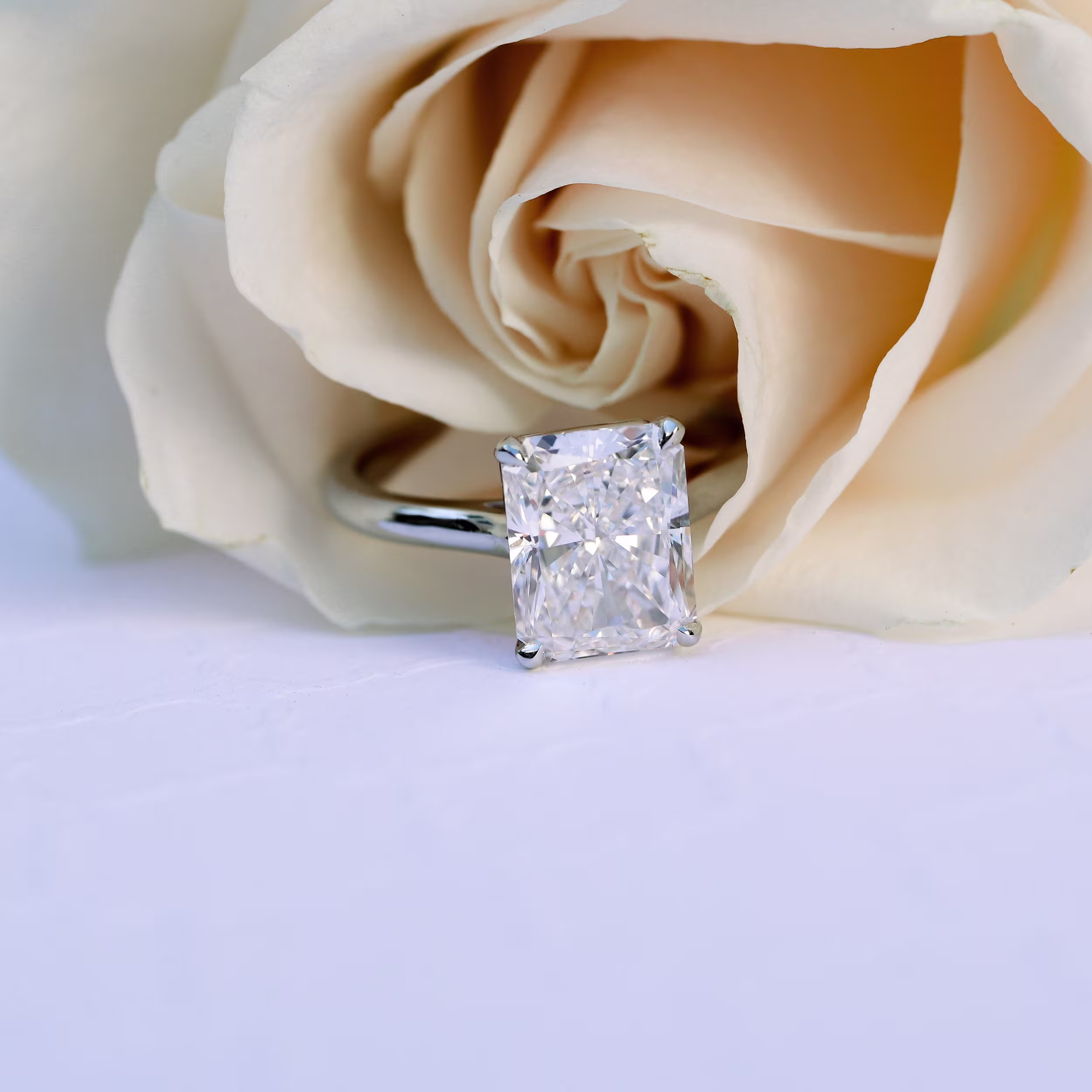 3.75 Carat Diamonds set in Platinum Radiant Cathedral Solitaire Diamond Engagement Ring (Main View)