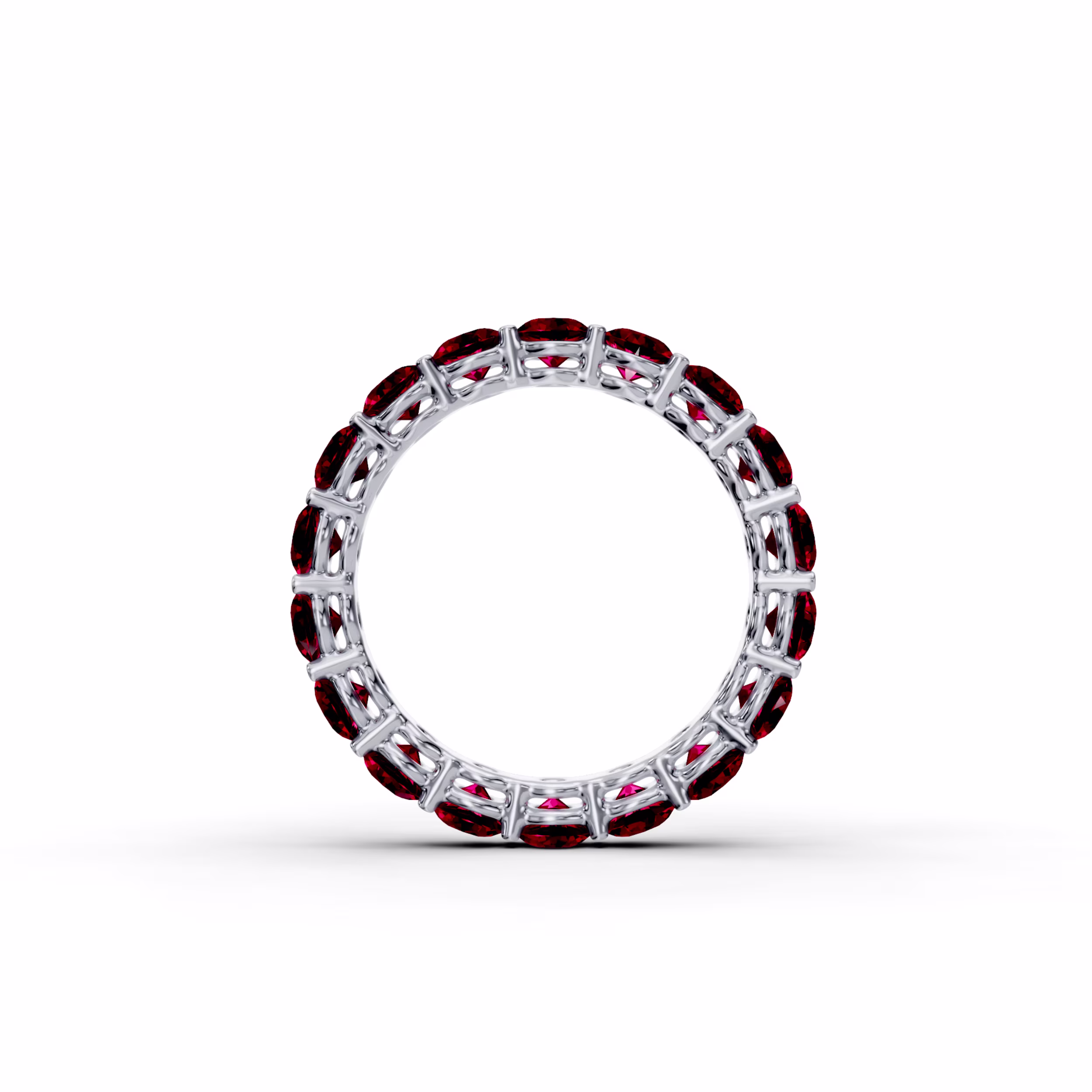 Platinum 3ctw Round Ruby Prong Set Eternity Band in Platinum (Profile View)