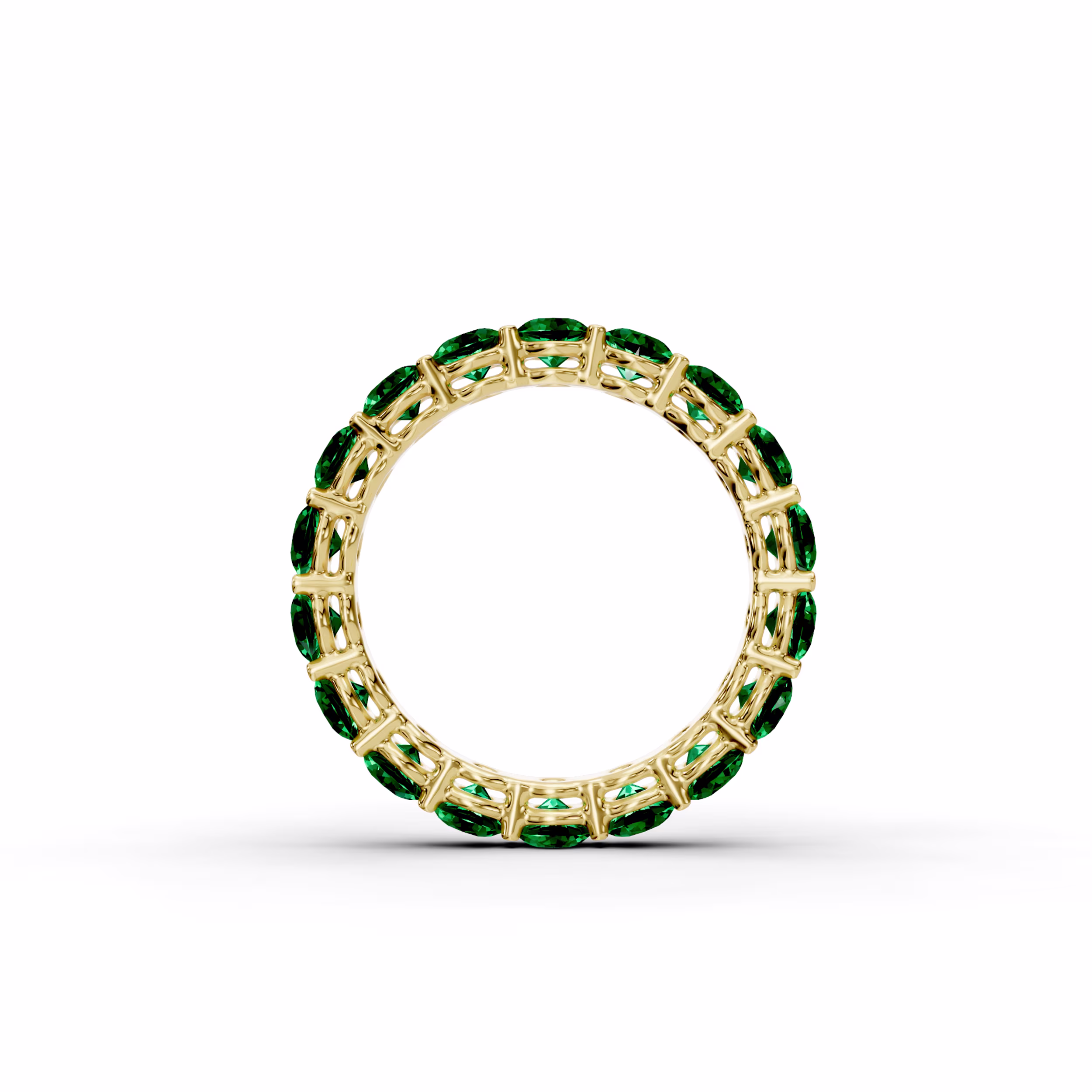 14k Yellow Gold 3ctw Round Emerald Prong Set Eternity Band(Profile View)