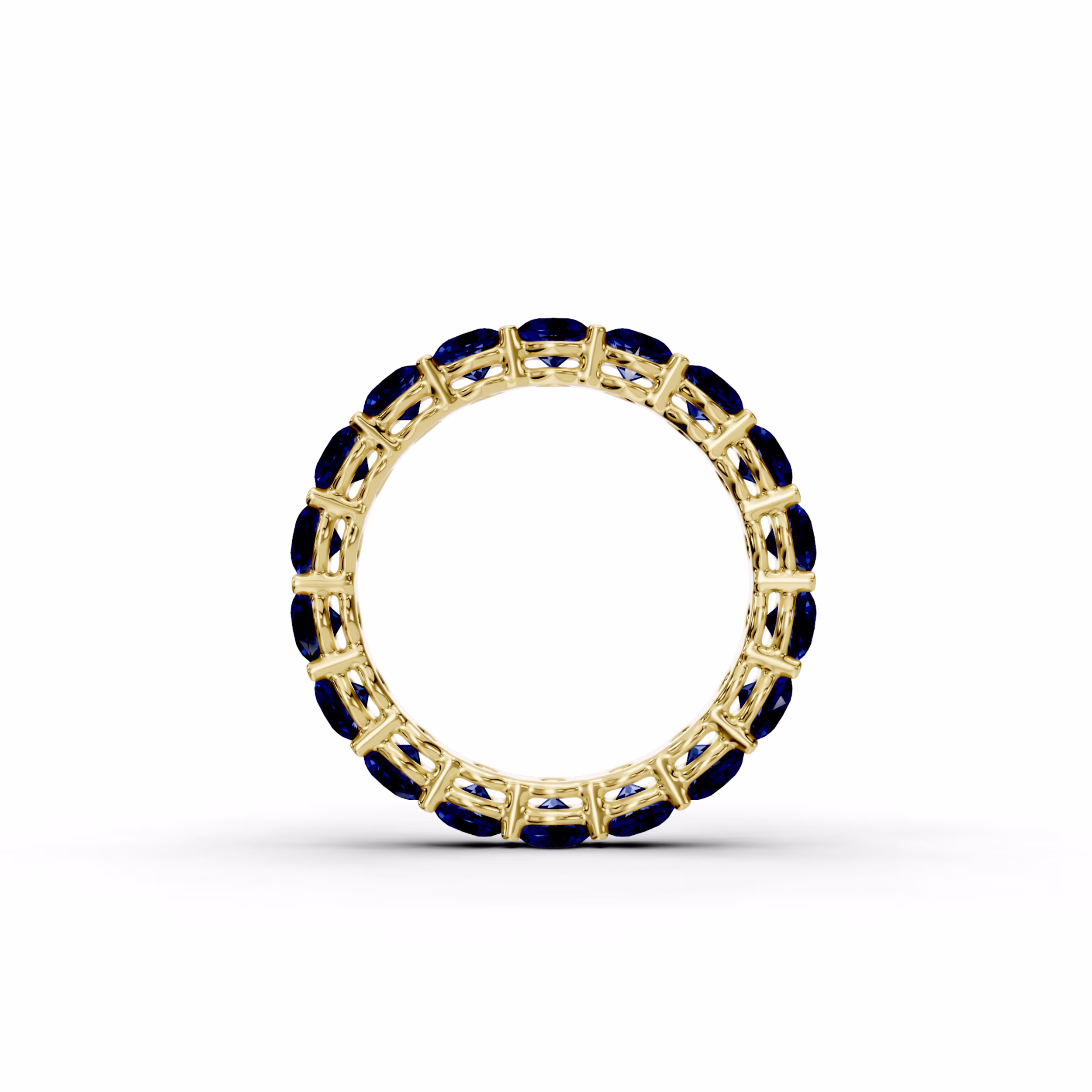 14k Yellow Gold 3ctw Round Sapphire Prong Set Eternity Band(Profile View)